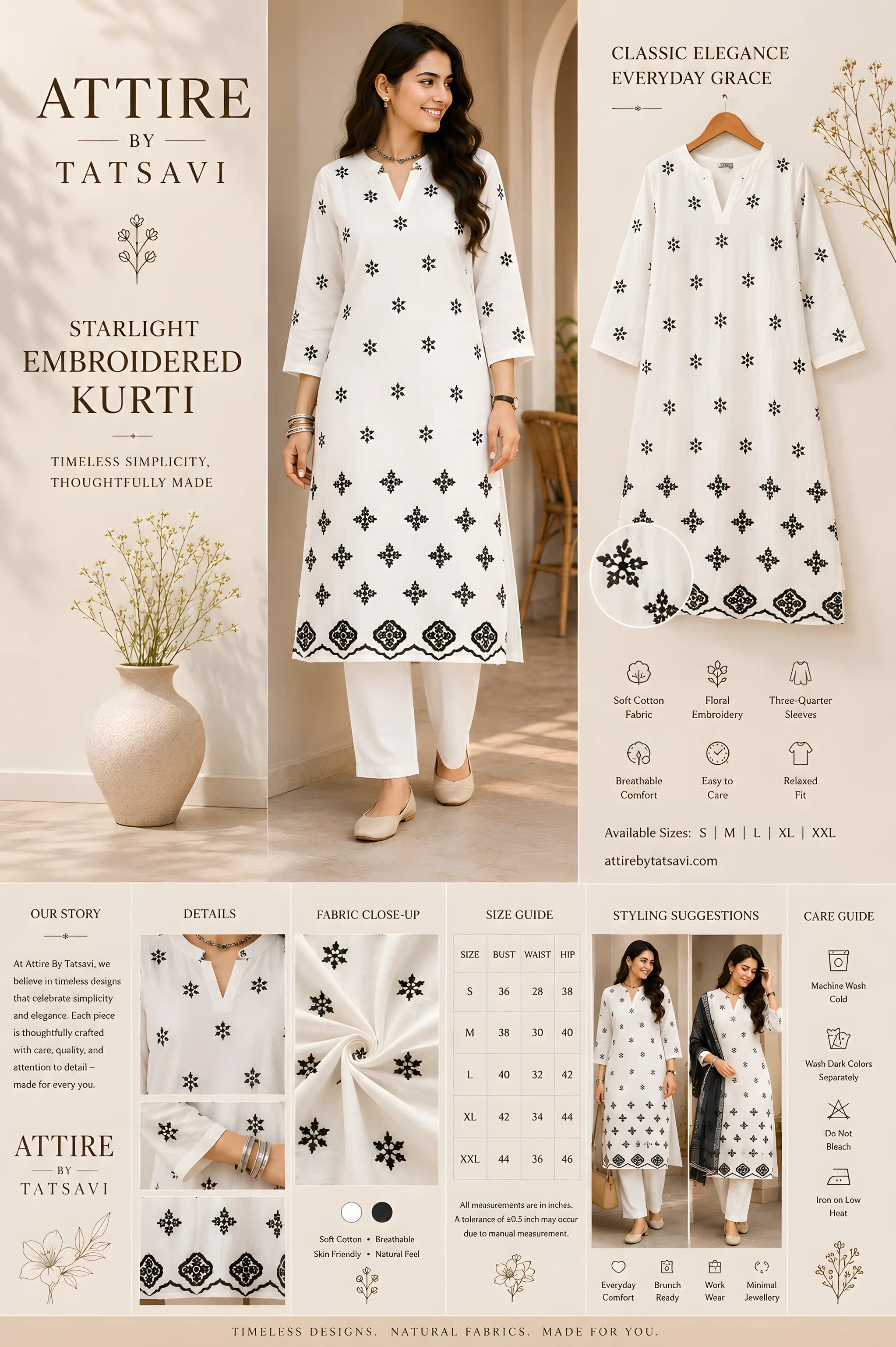 Ivory Embroidered Top — details & size guide