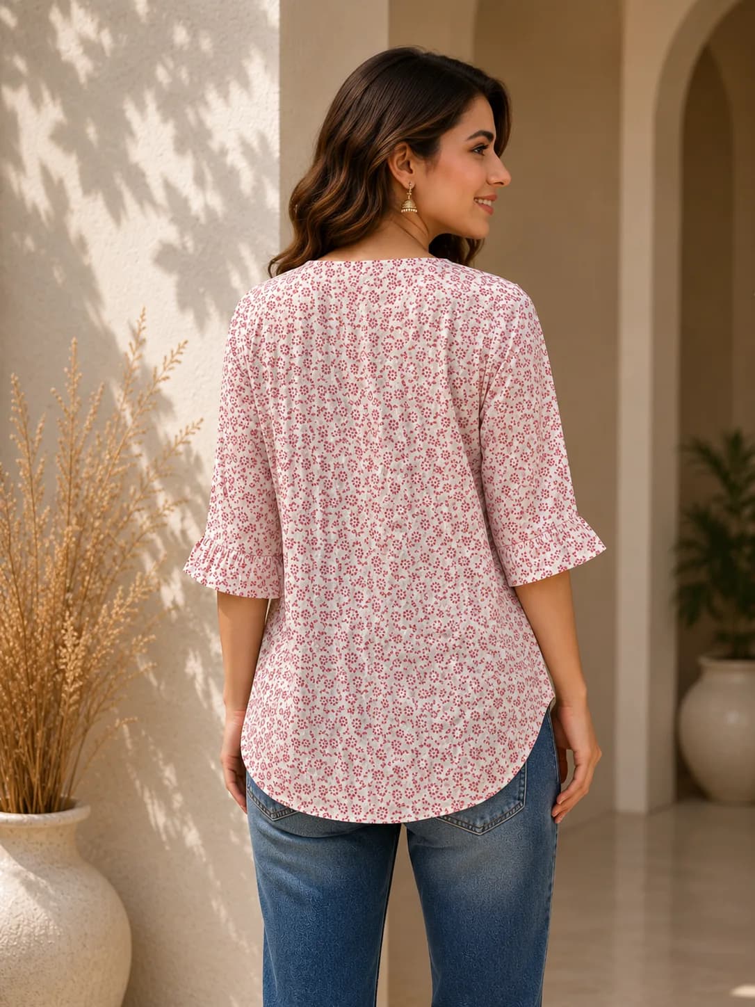Red Fold-Sleeve Kurti