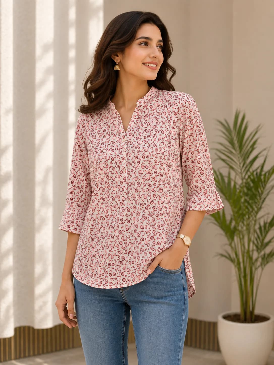 Red Fold-Sleeve Kurti — view 3