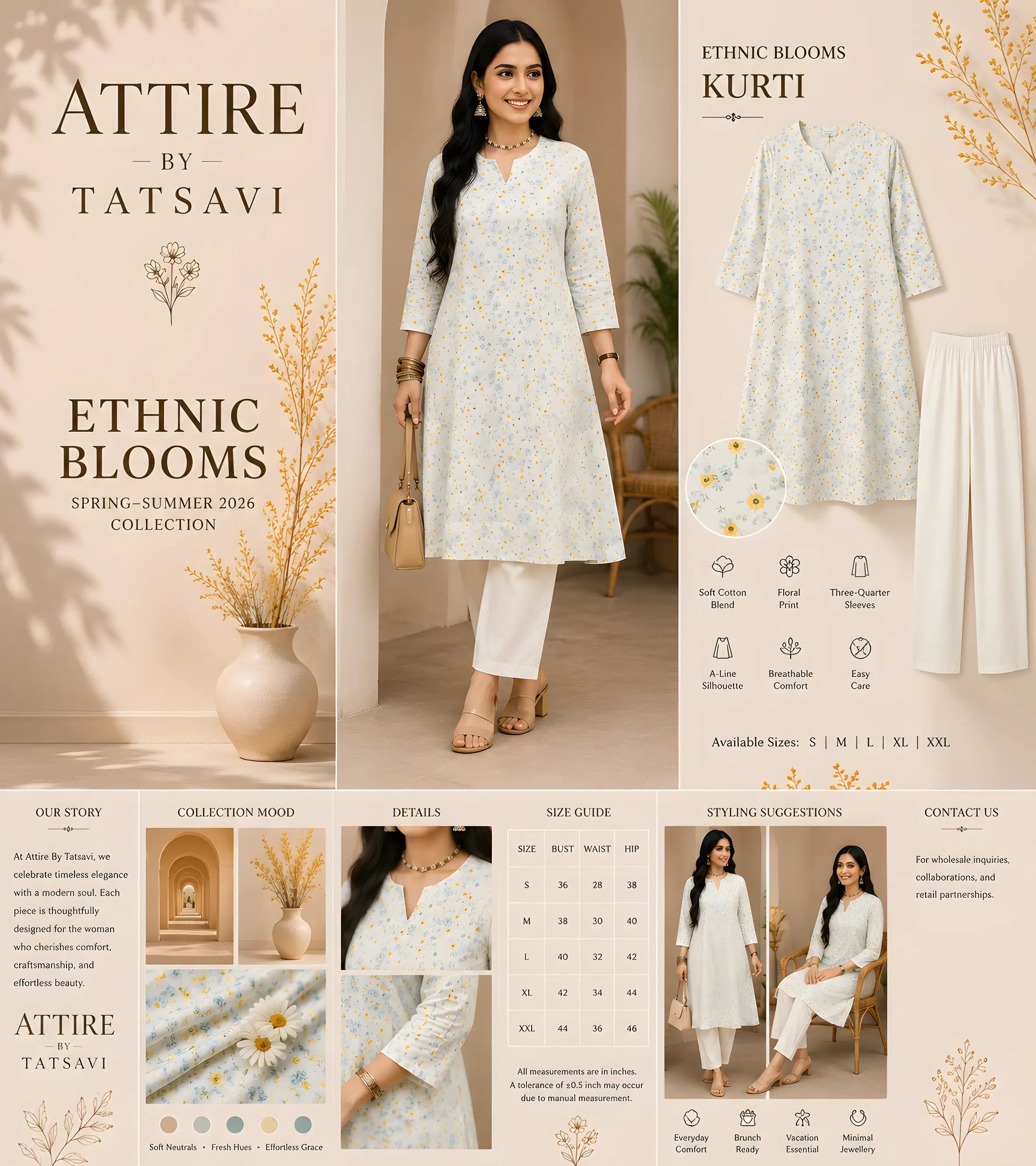 Sky Blue Long Kurti — details & size guide