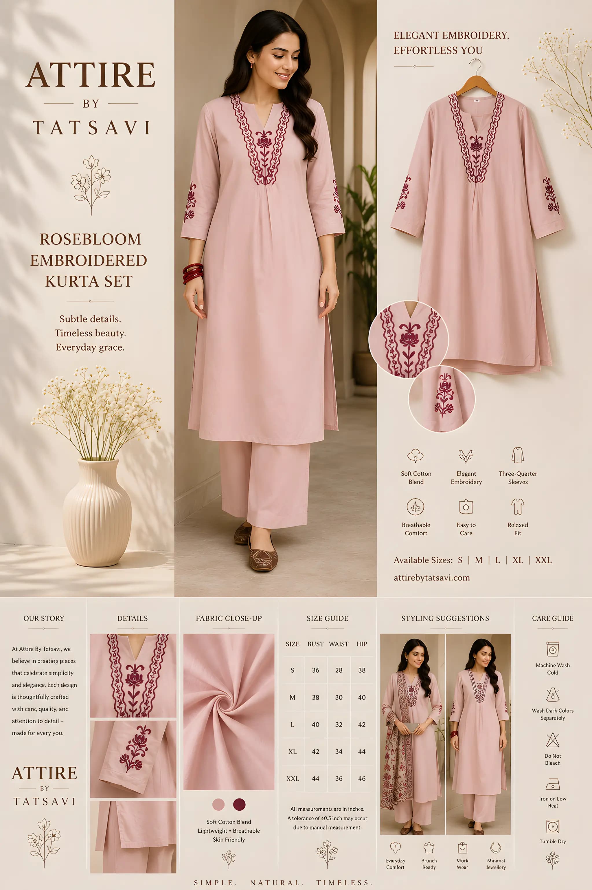 Baby Pink Embroidered Co-ord Set — details & size guide