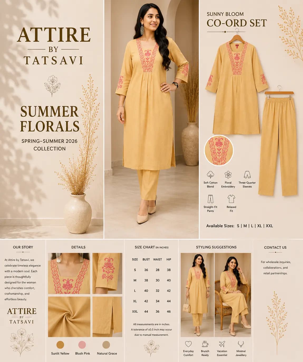 Yellow Embroidered Co-ord Set — view 4