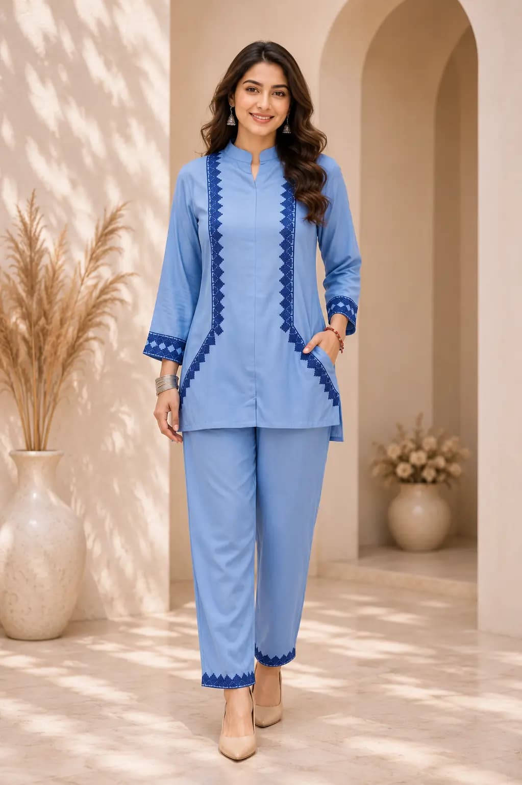Blue Embroidered Co-ord Set