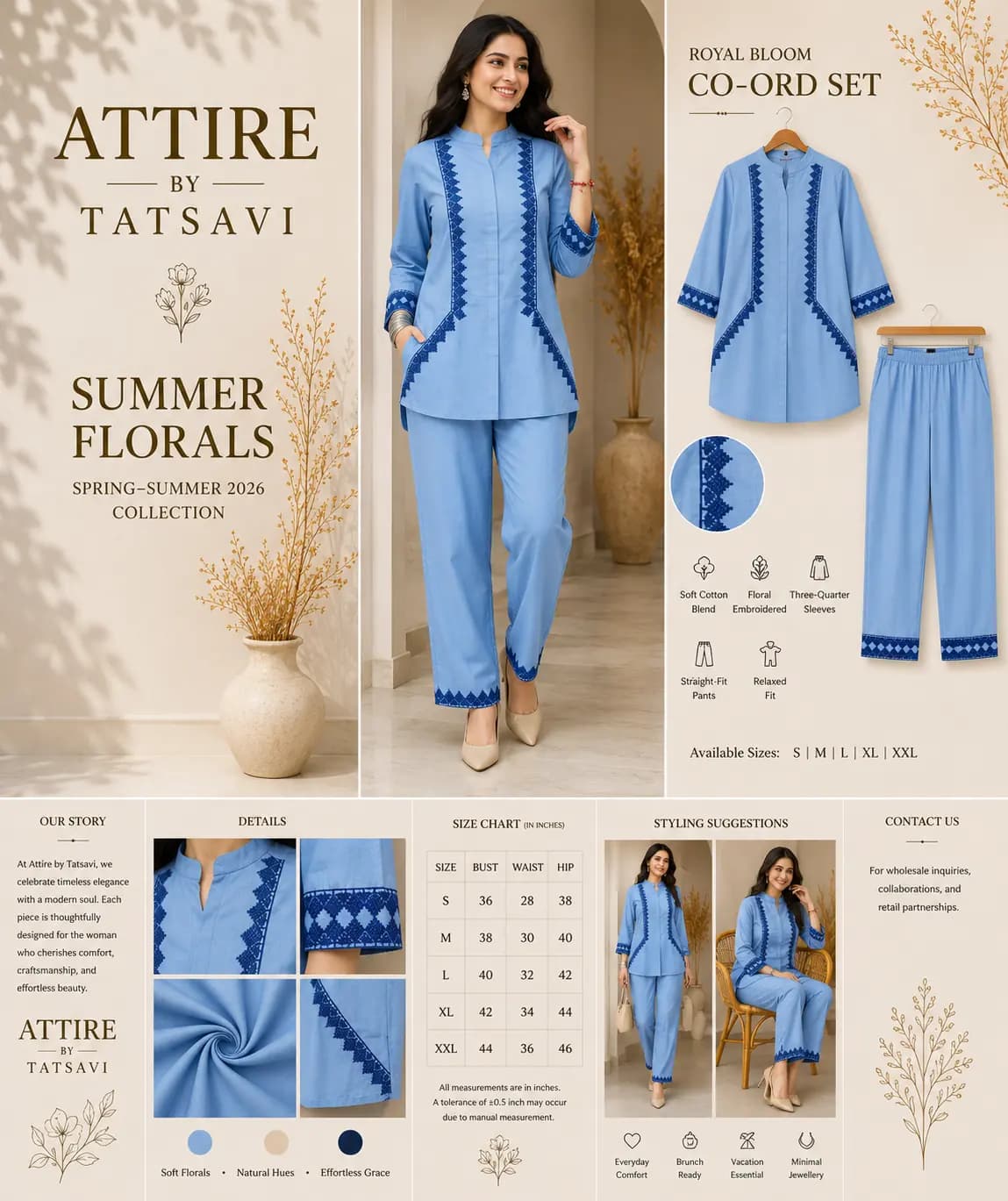 Blue Embroidered Co-ord Set — view 4