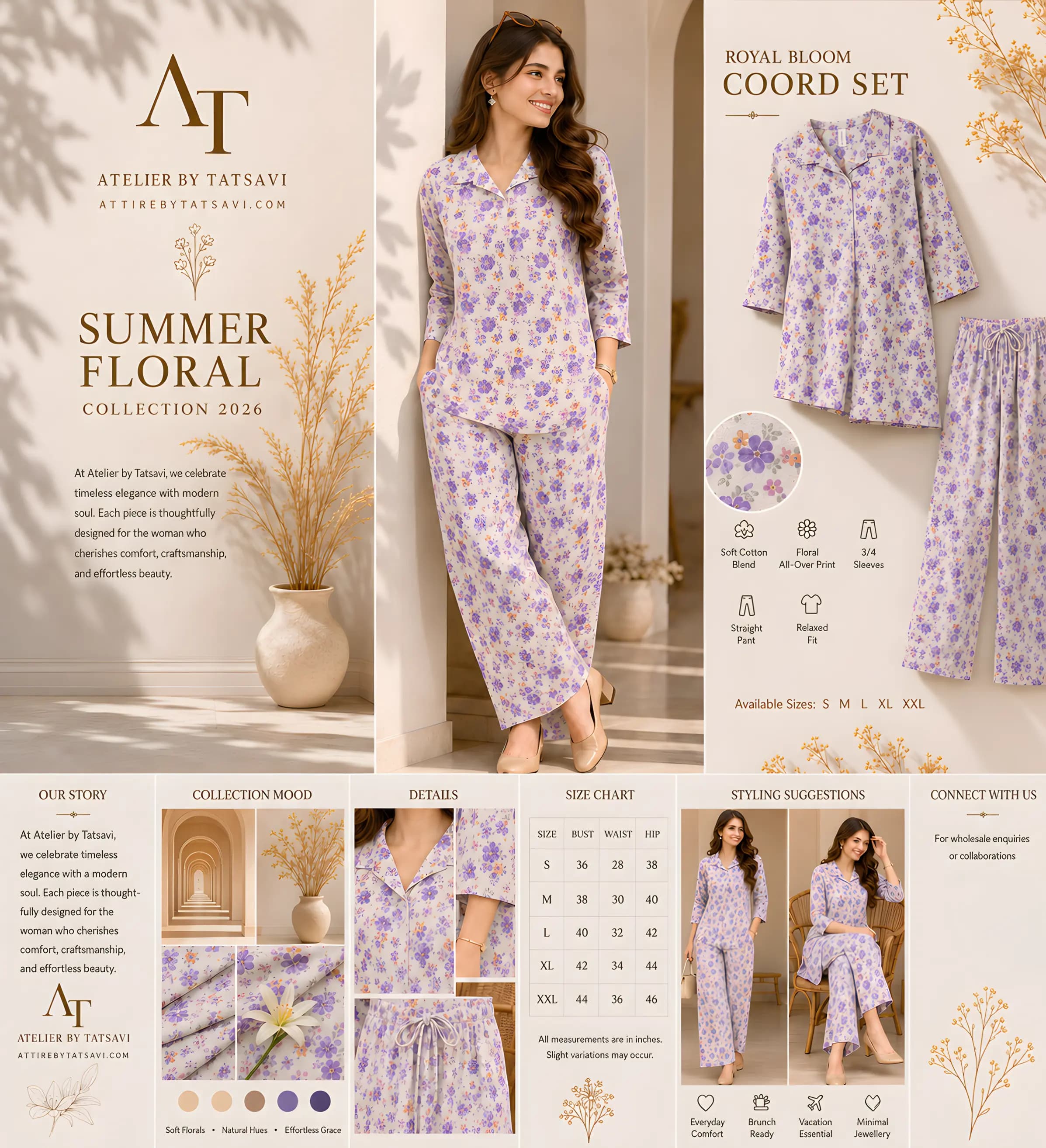 White Printed Co-ord Set — details & size guide