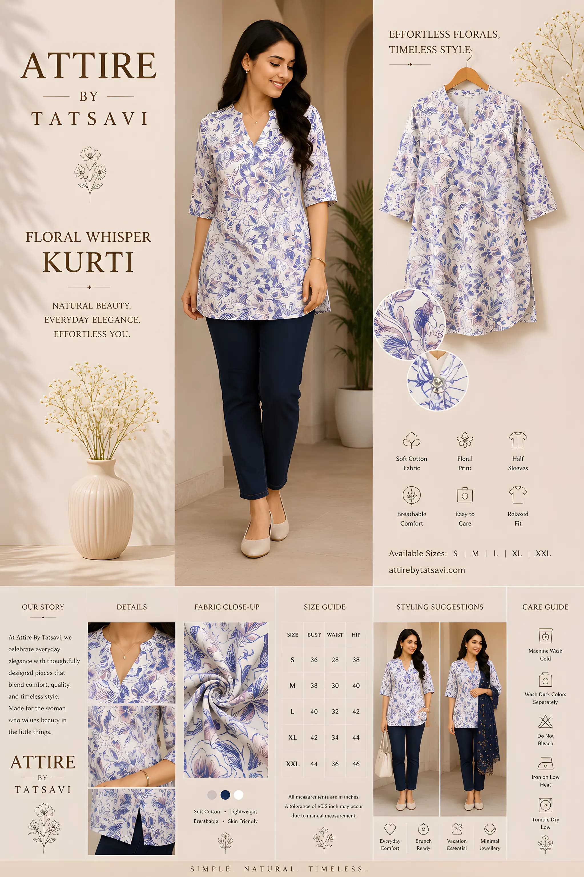 White Fold-Sleeve Top — details & size guide