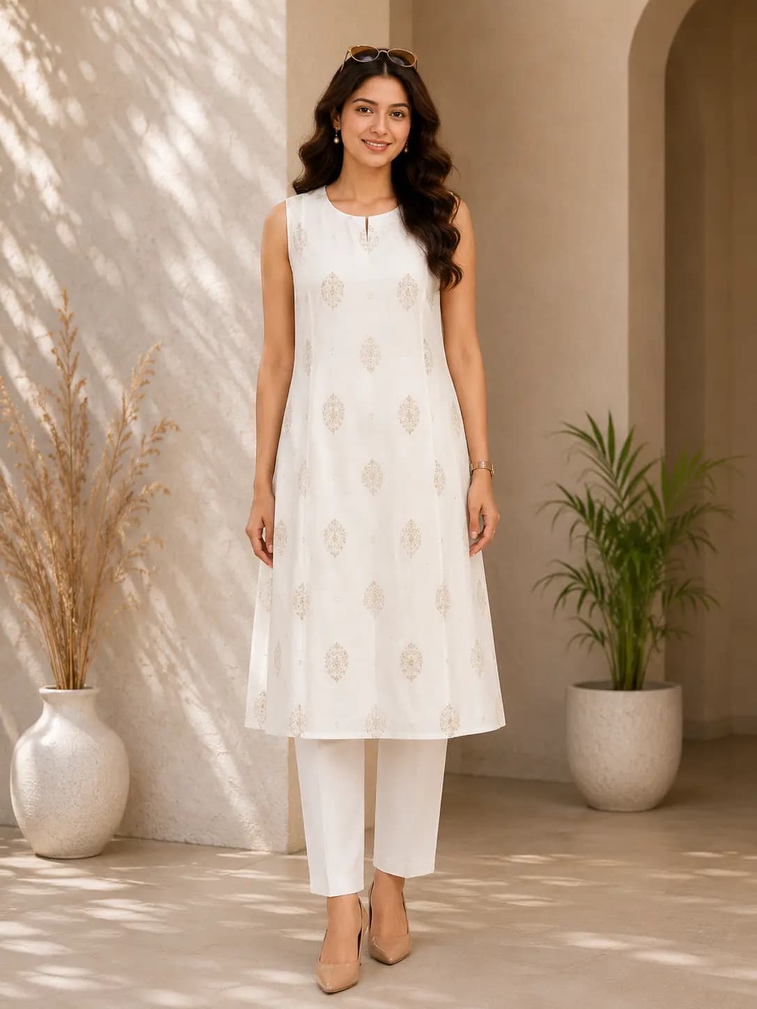 Off White Printed Kurti