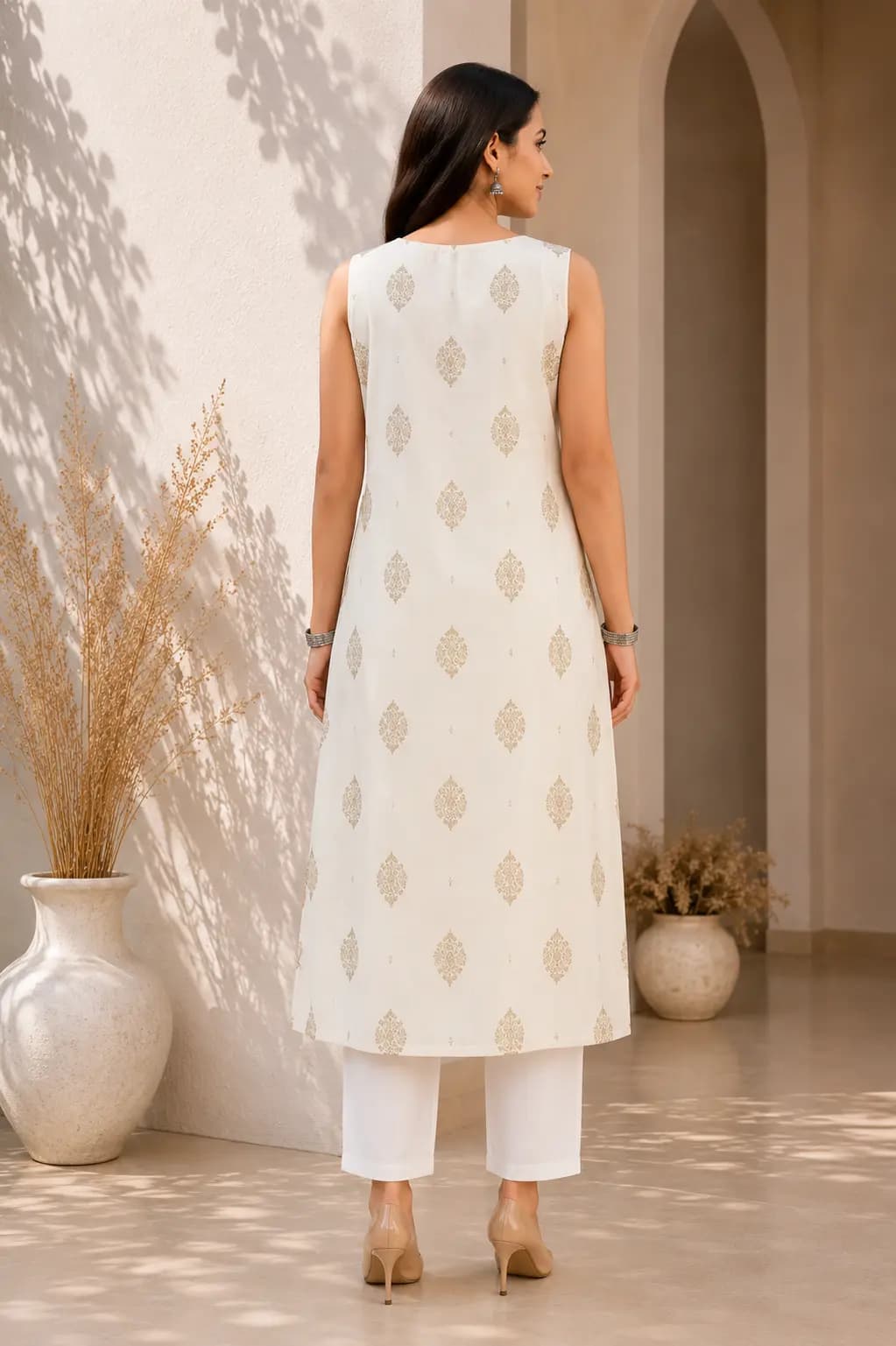 Off White Printed Kurti