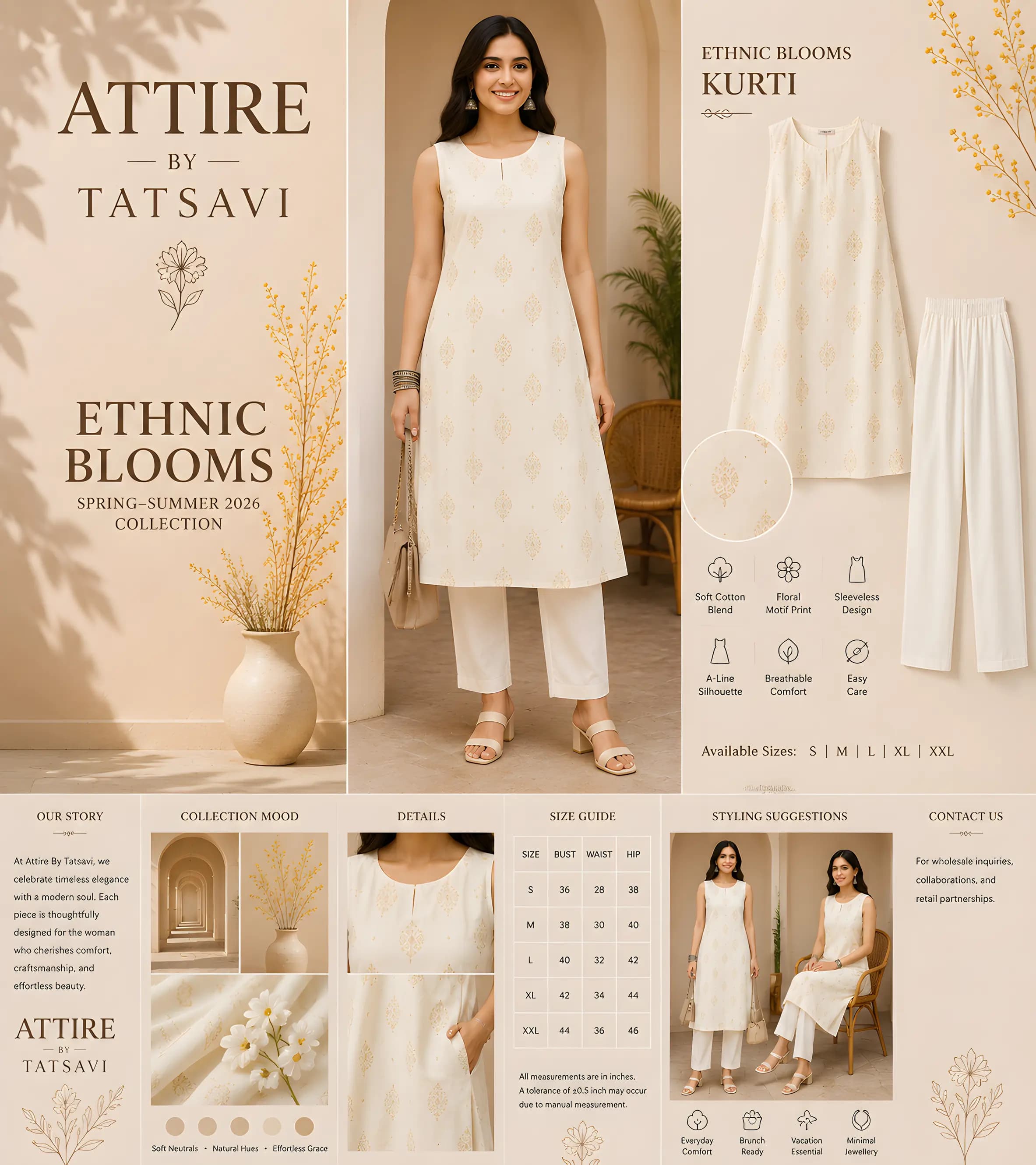Off White Printed Kurti — details & size guide