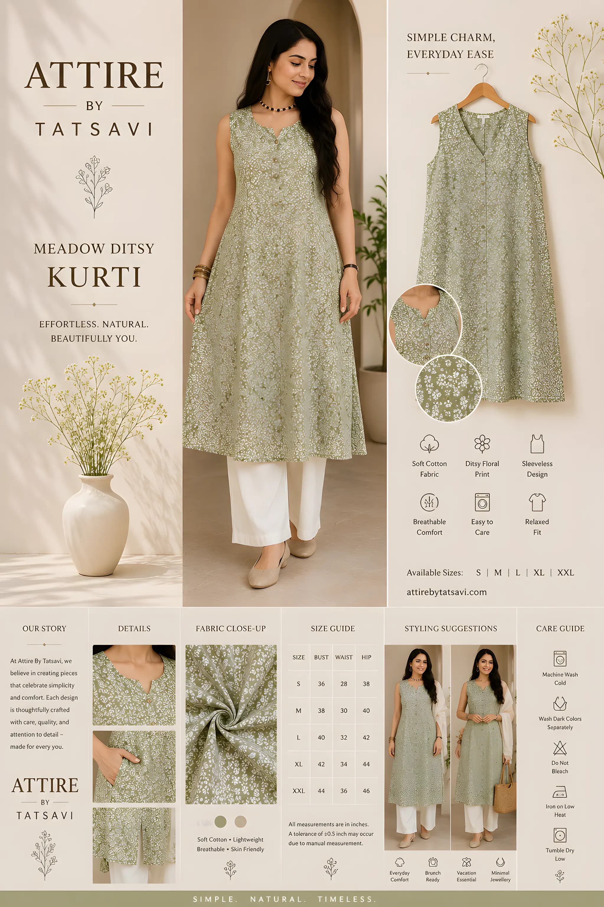 Green Printed Dress — details & size guide