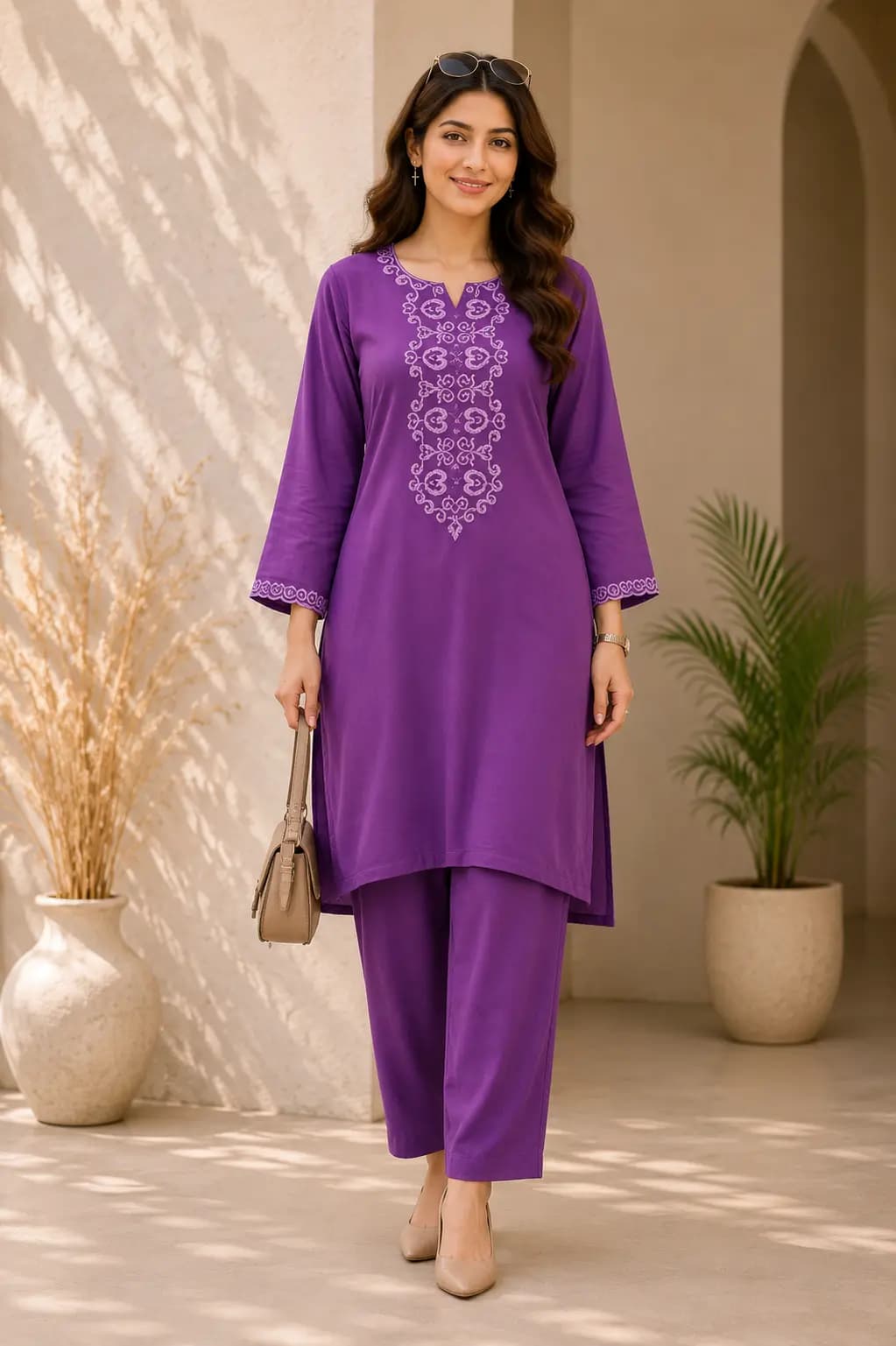 Purple Embroidered Co-ord Set