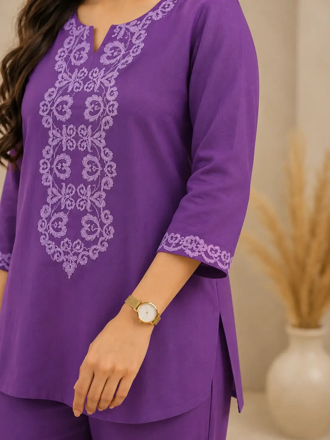 Purple Embroidered Co-ord Set — view 3