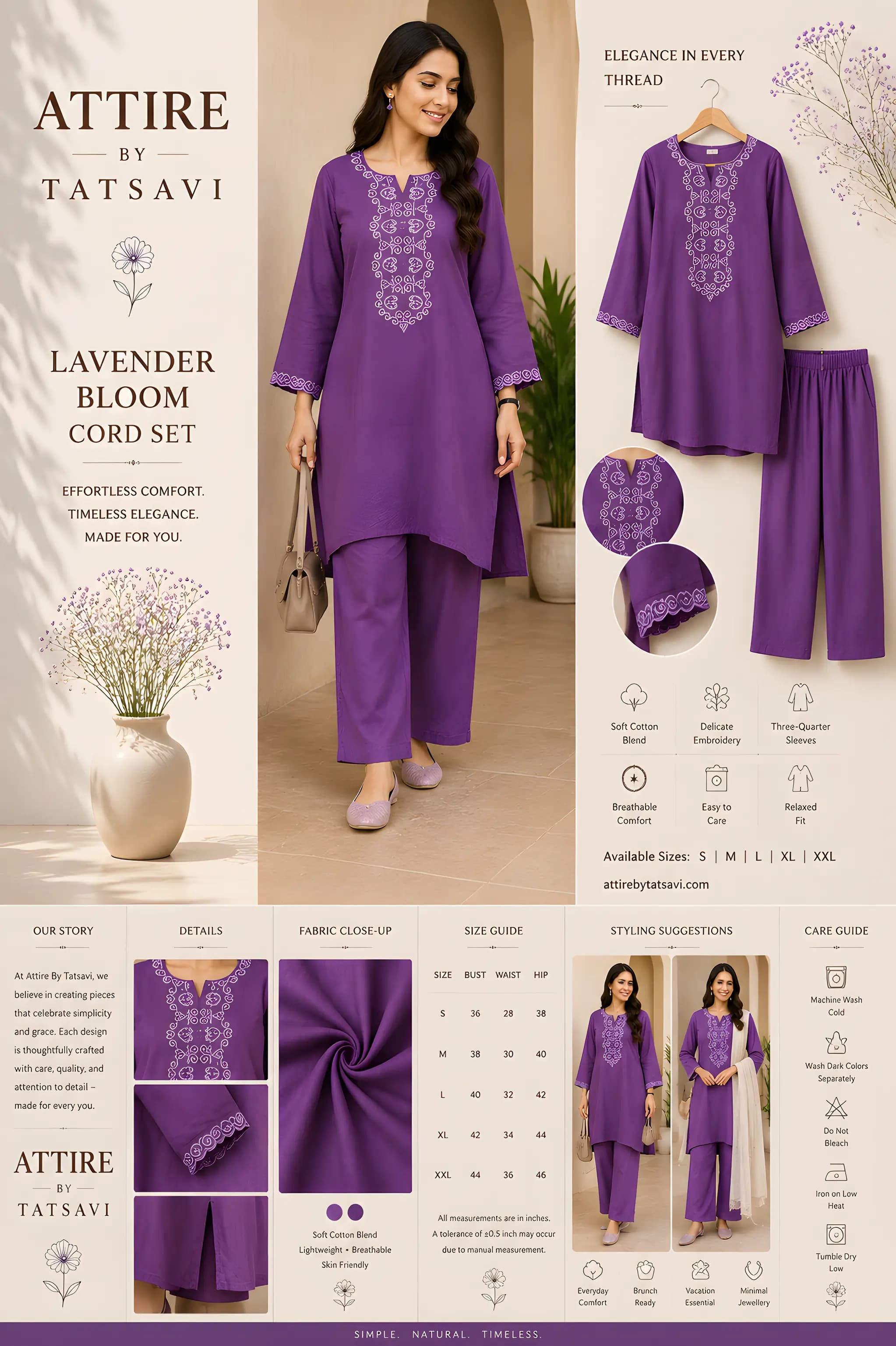 Purple Embroidered Co-ord Set — details & size guide