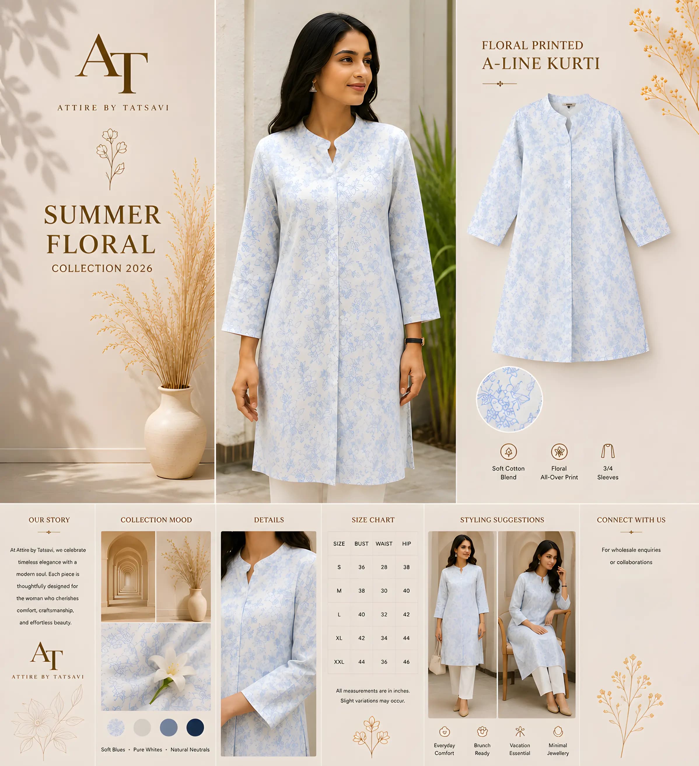 White Long Kurti — details & size guide