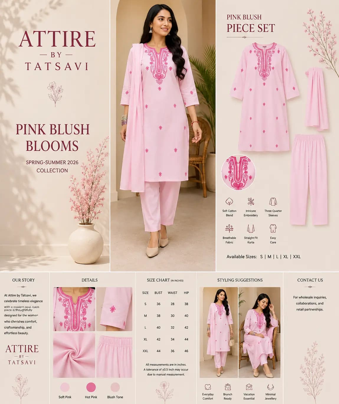 Baby Pink Embroidered 3-Piece Set — view 4