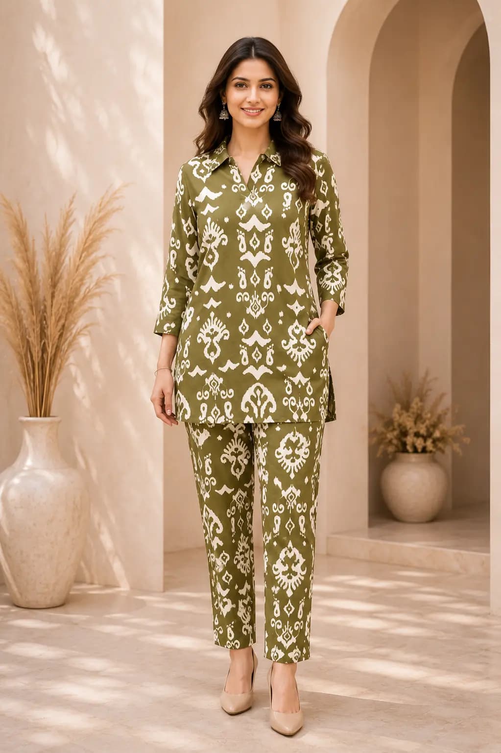 Olive Ikat Co-ord Set