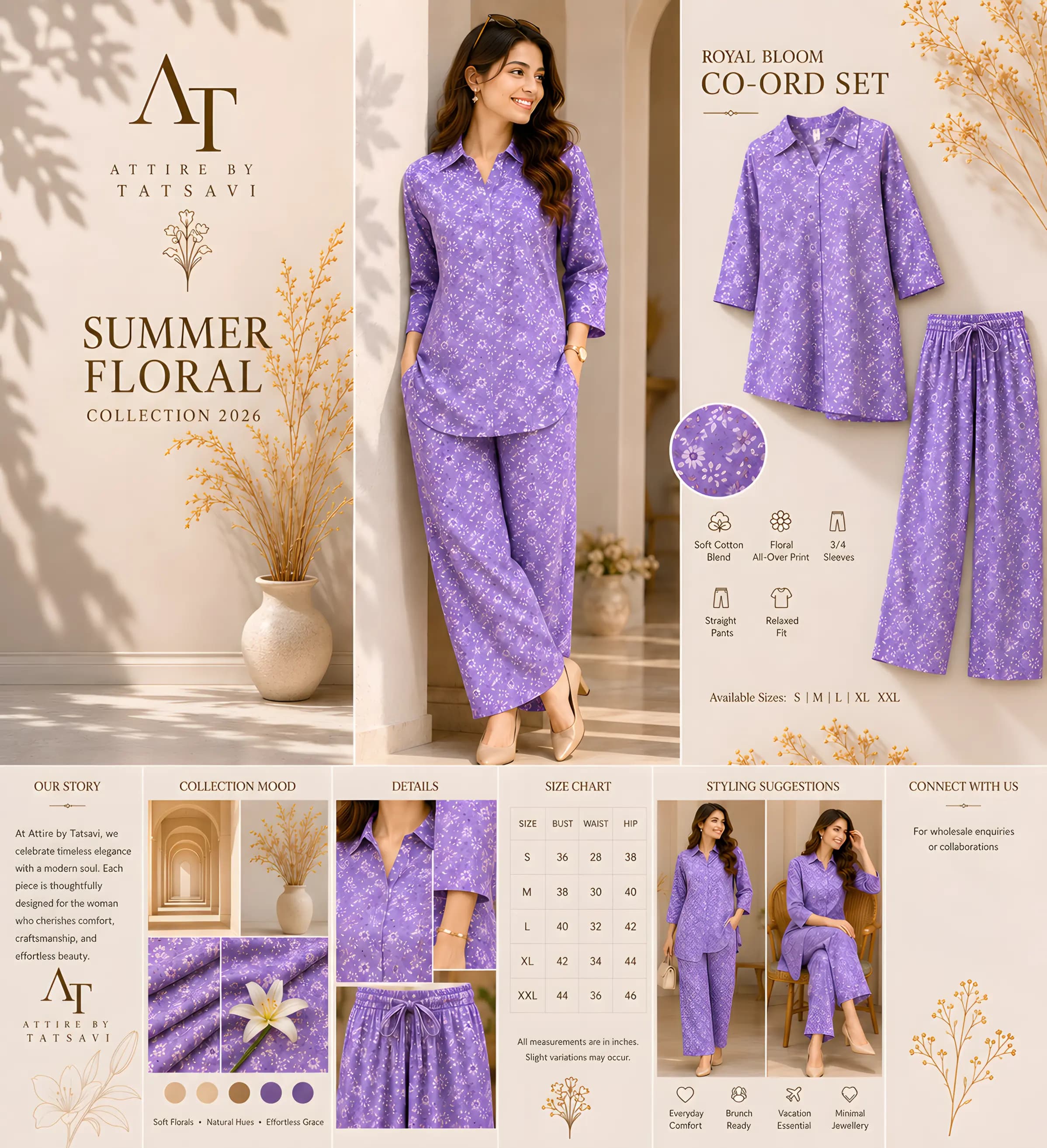 Purple Printed Co-ord Set — details & size guide