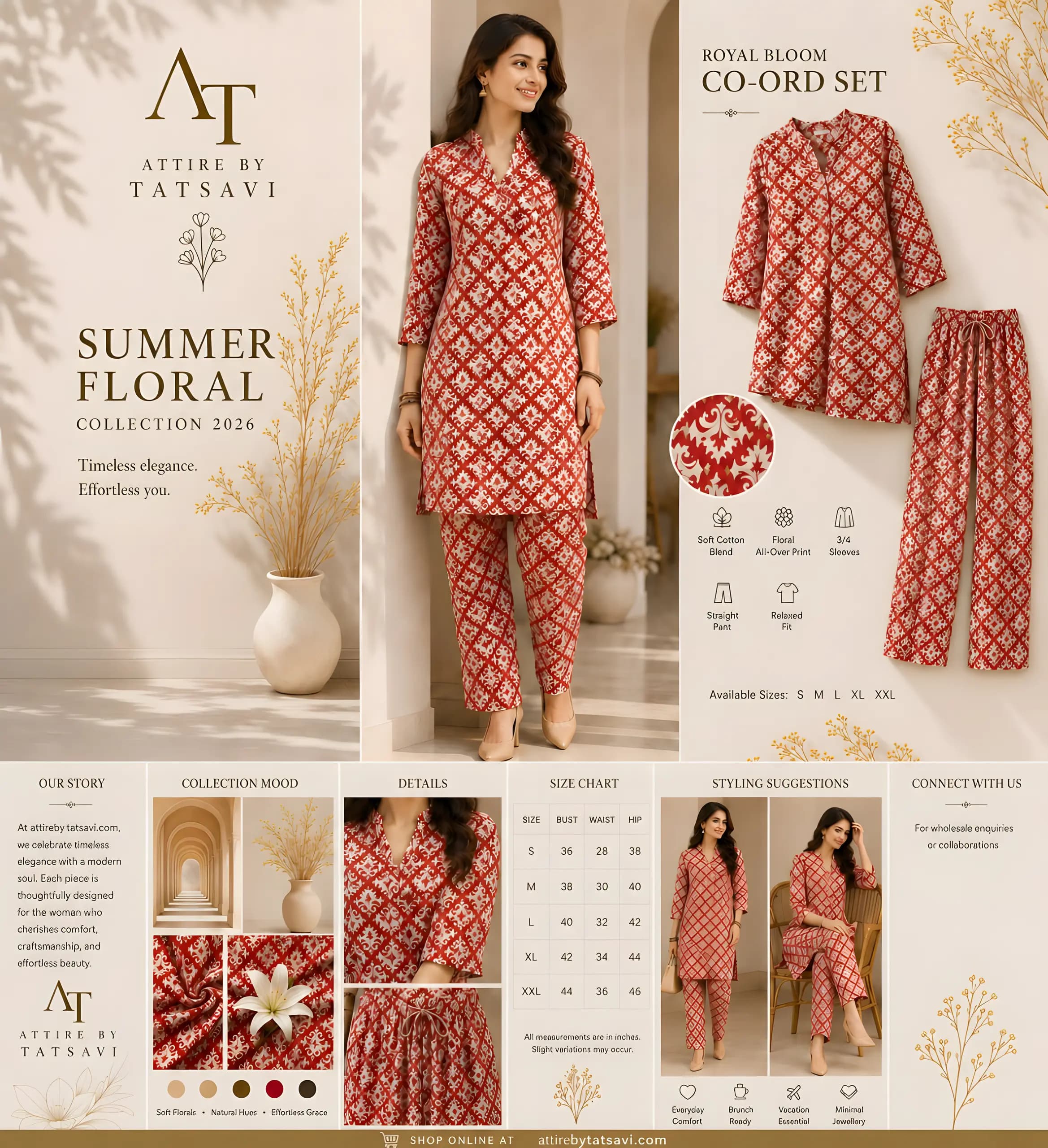 Red Bloom Printed Co-ord Set — details & size guide