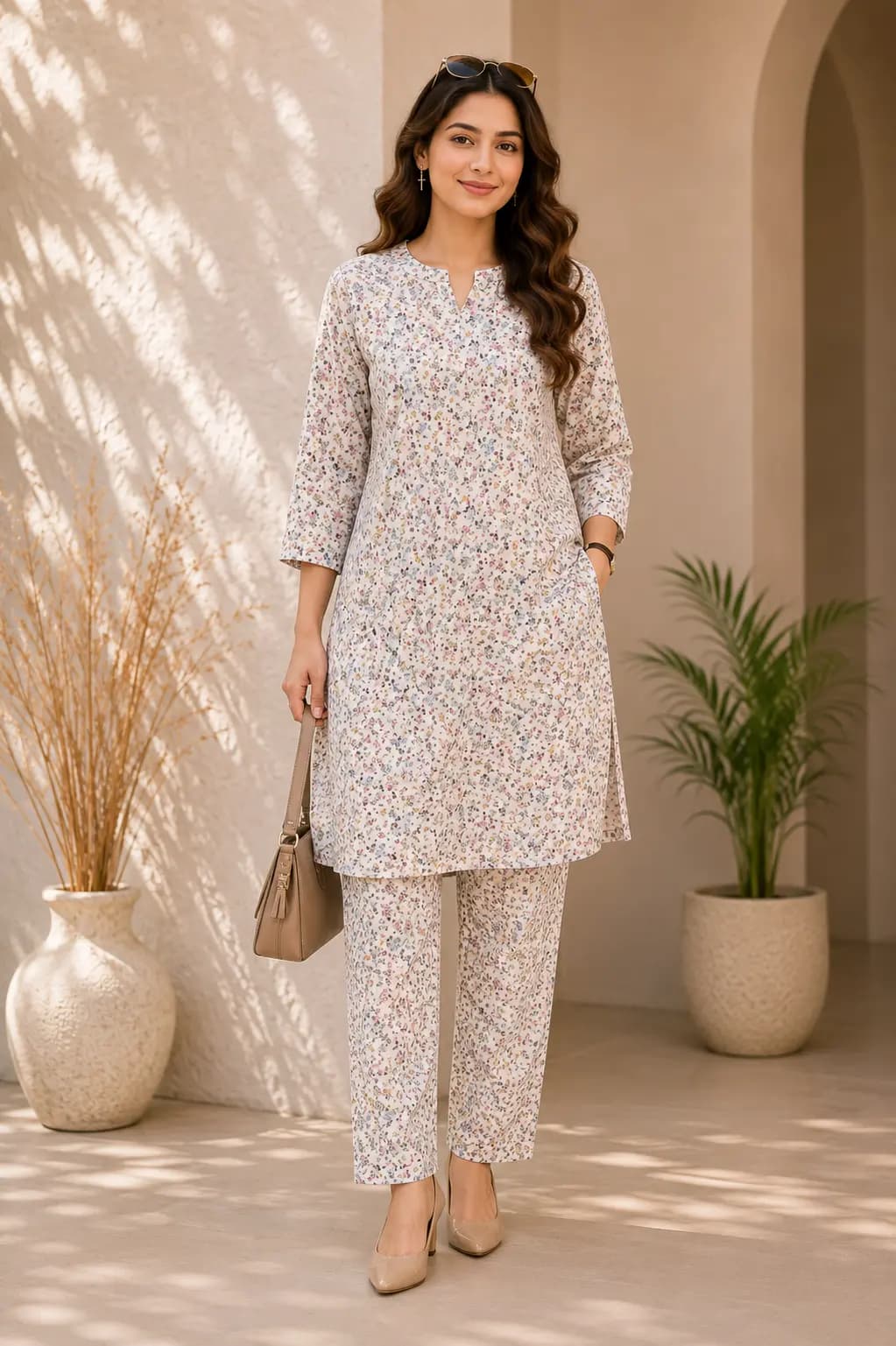 White Printed Two-Piece Set