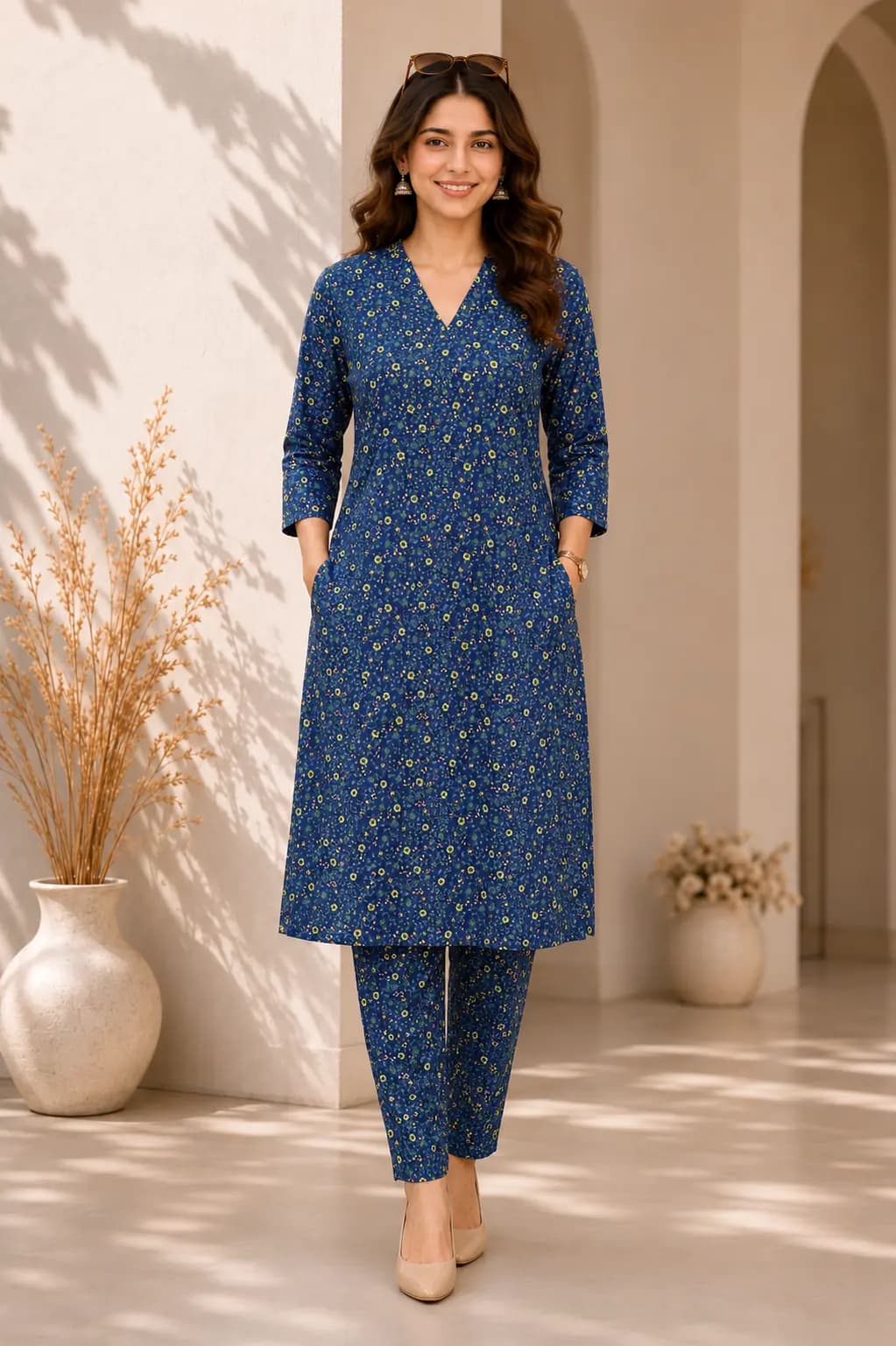 Navy Blue Floral Co-ord Set