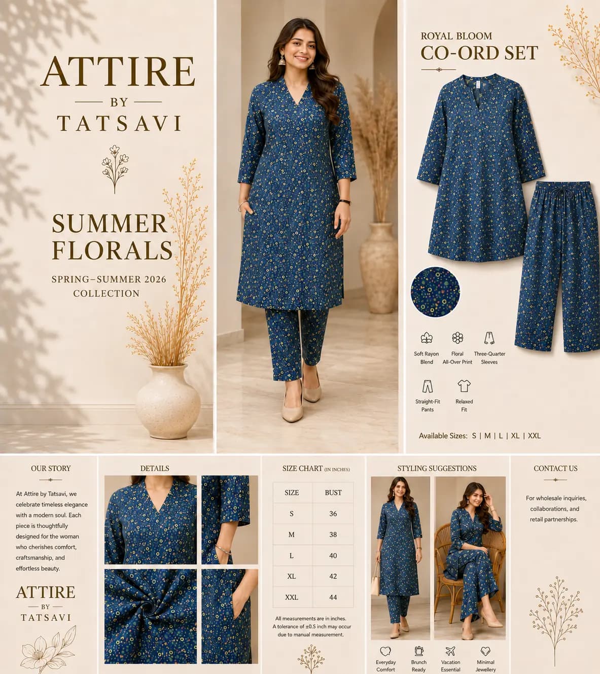 Navy Blue Floral Co-ord Set — view 4