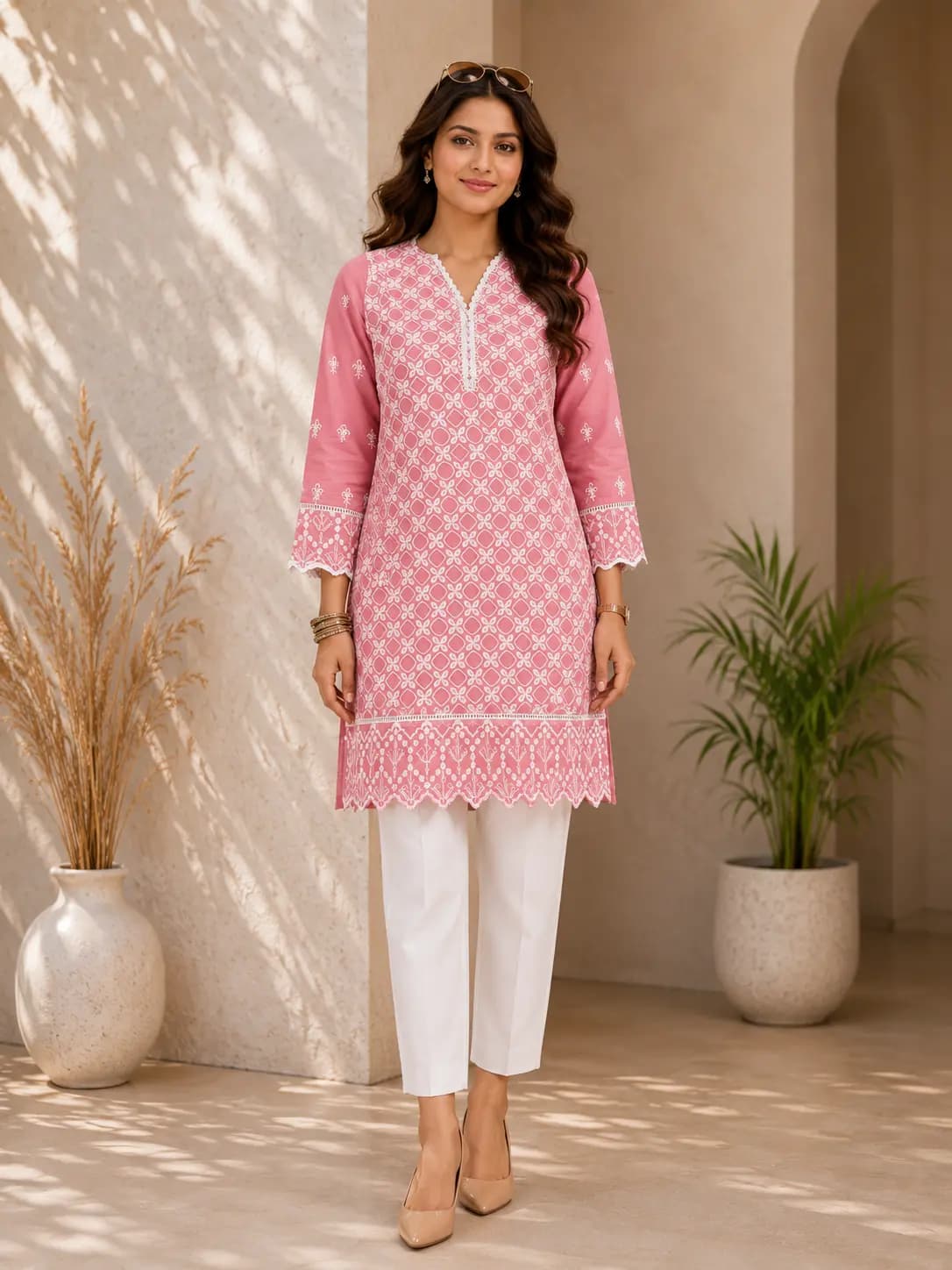 Pastel Pink Embroidered Short Kurti
