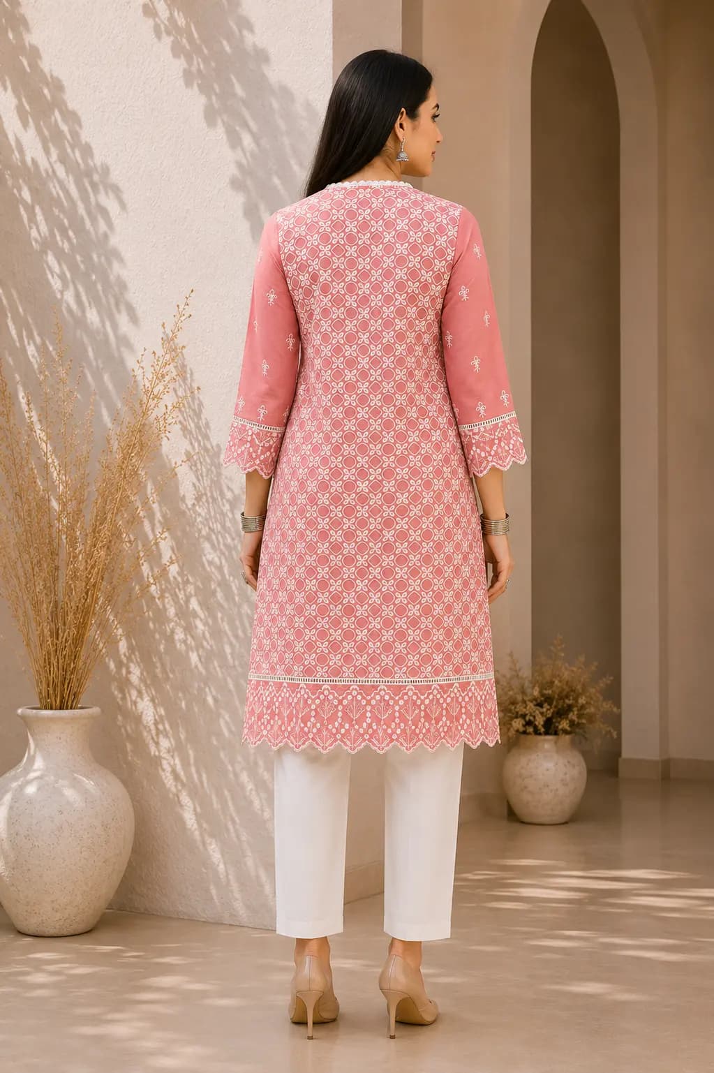 Pastel Pink Embroidered Short Kurti