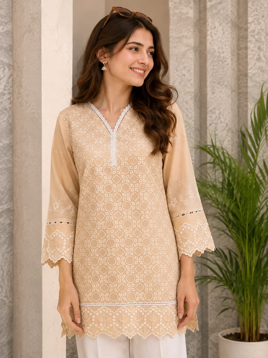 Pastel Yellow Embroidered Kurti