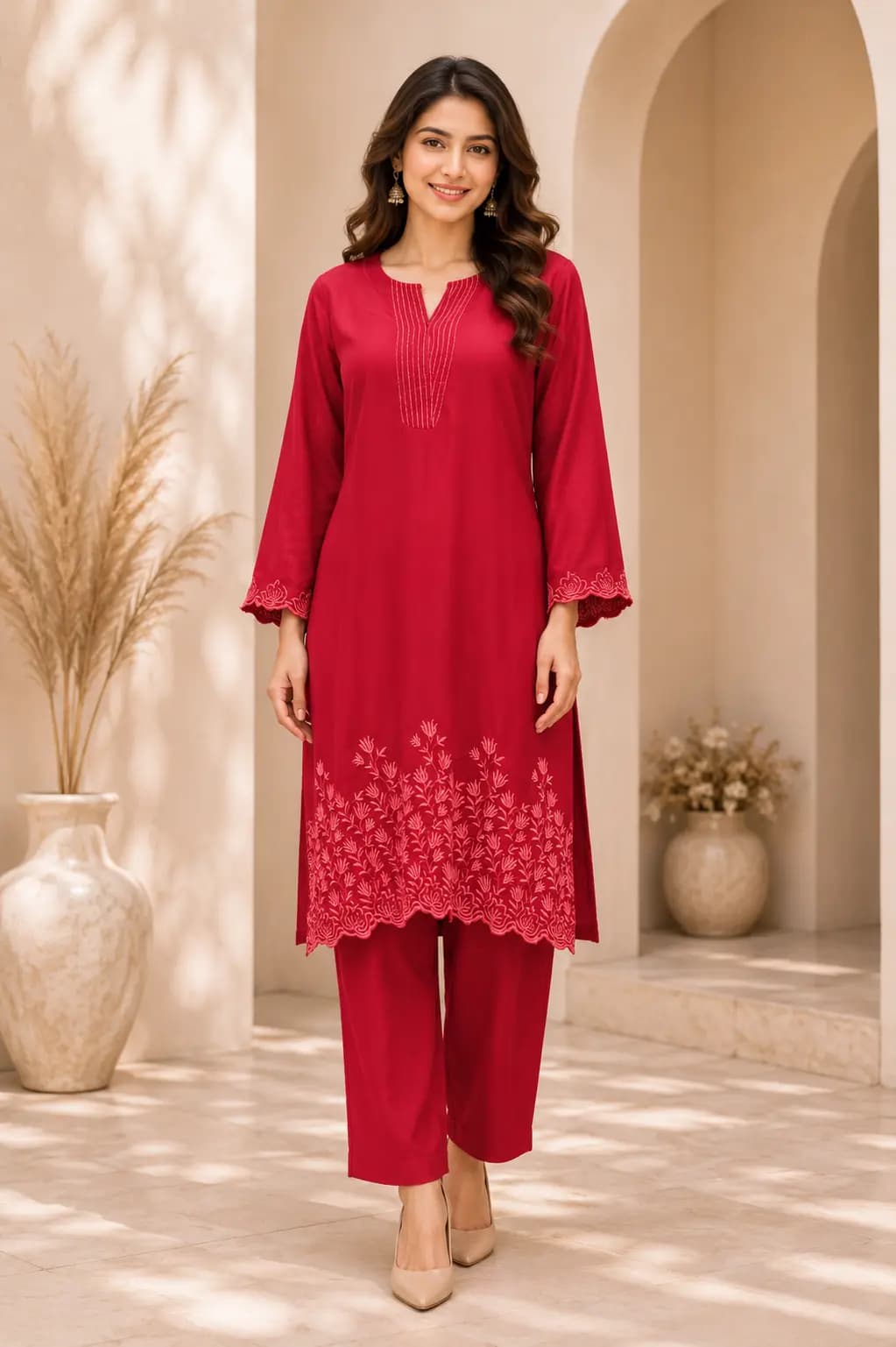 Maroon Embroidered Co-ord Set