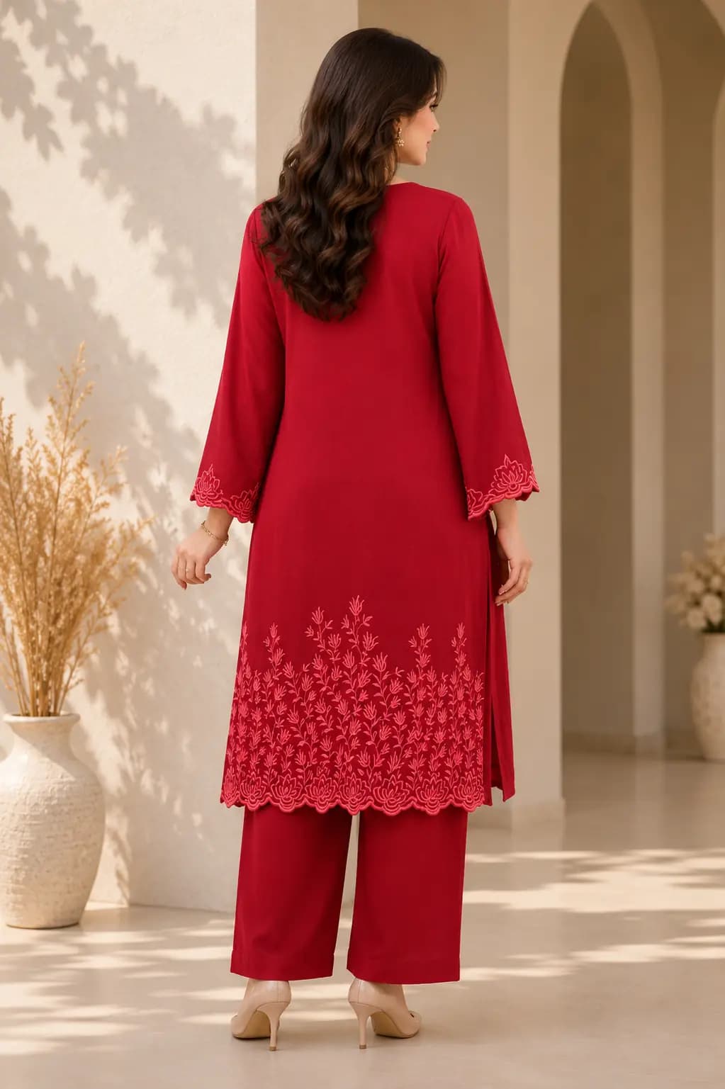 Maroon Embroidered Co-ord Set