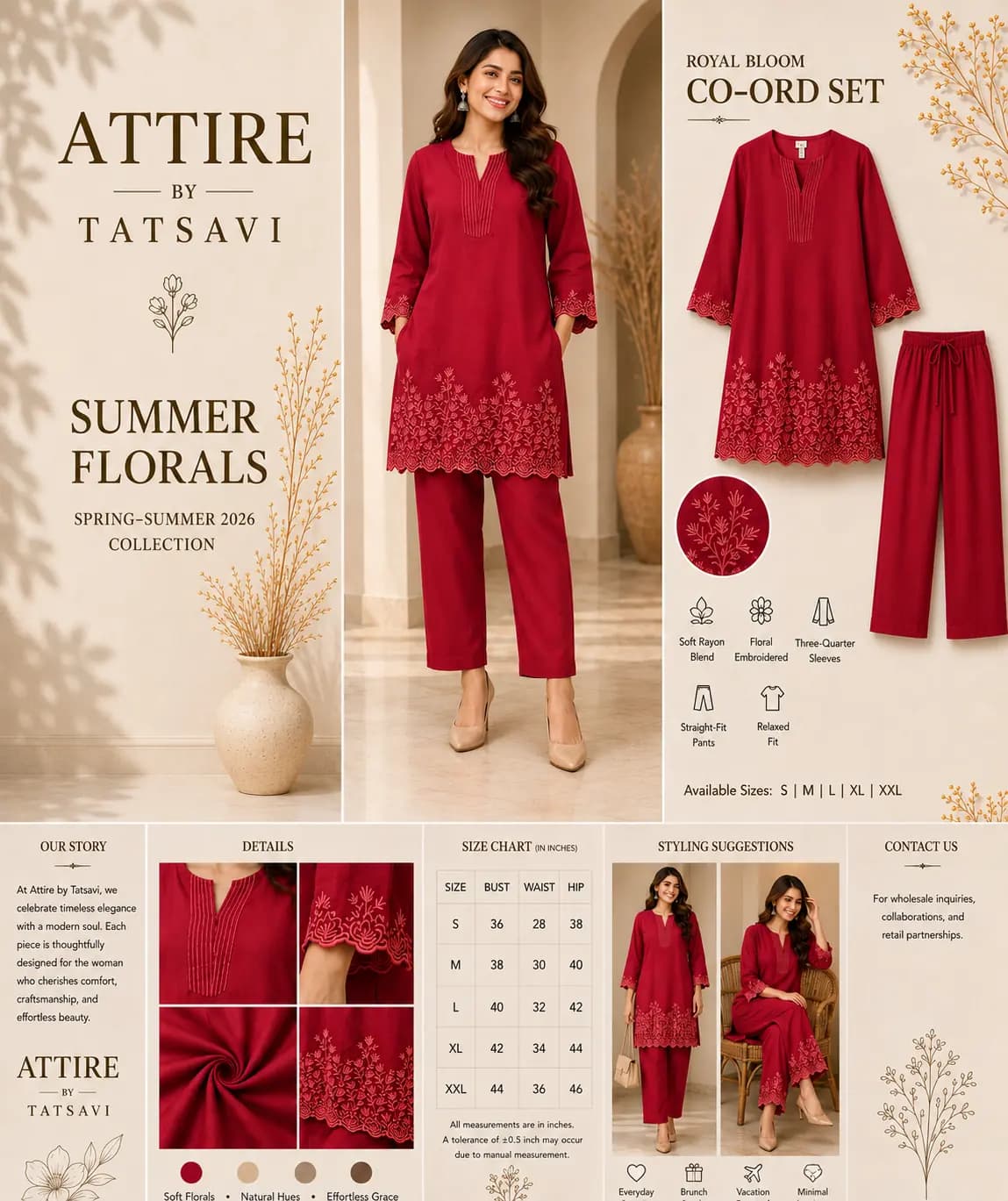 Maroon Embroidered Co-ord Set — view 4