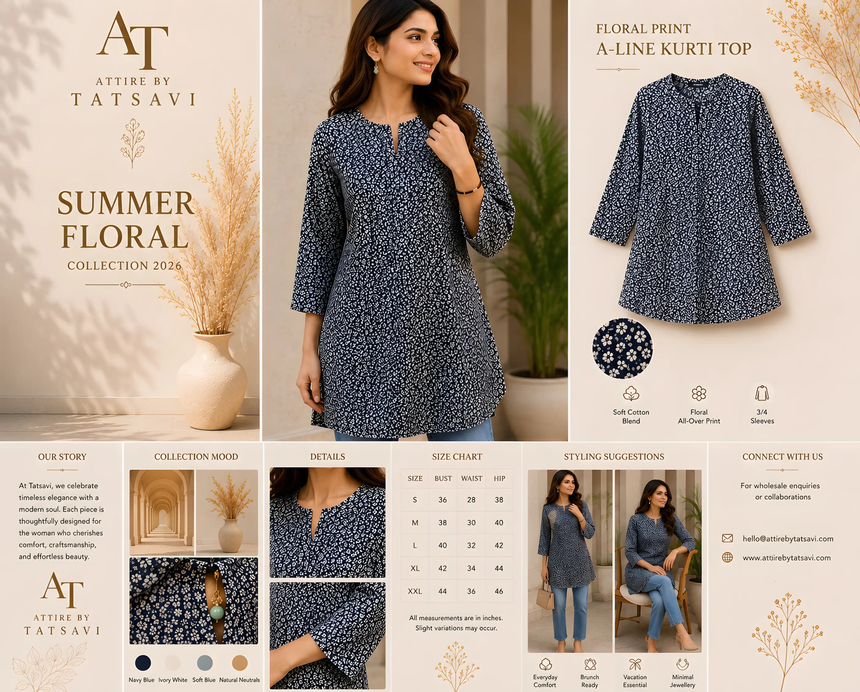 Printed Long Kurti — details & size guide