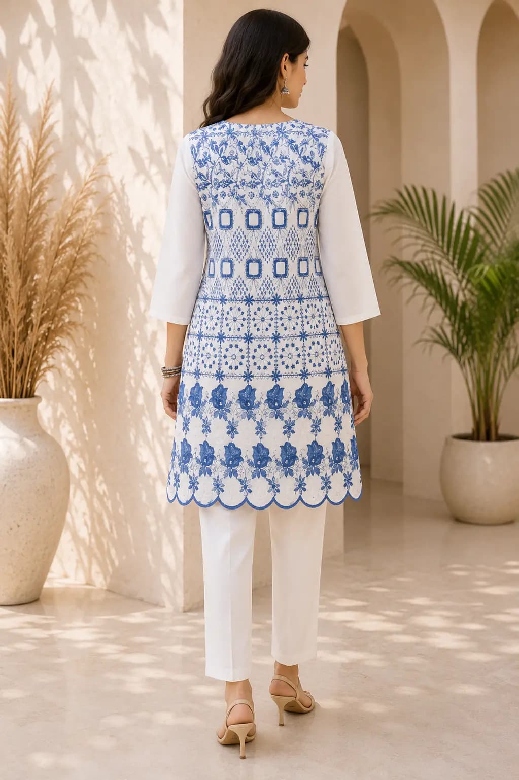Blue Embroidered Short Kurti