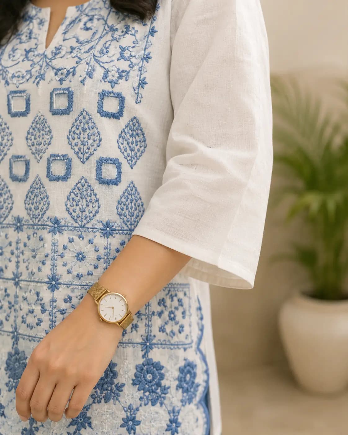 Blue Embroidered Short Kurti — view 3