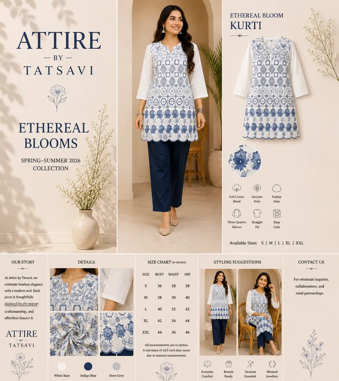 Blue Embroidered Short Kurti — view 4