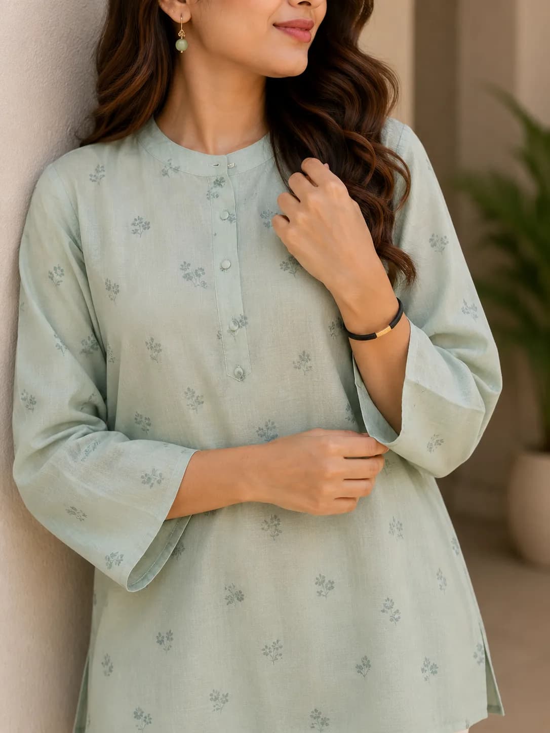 Pista Green Printed Short Kurti — view 3