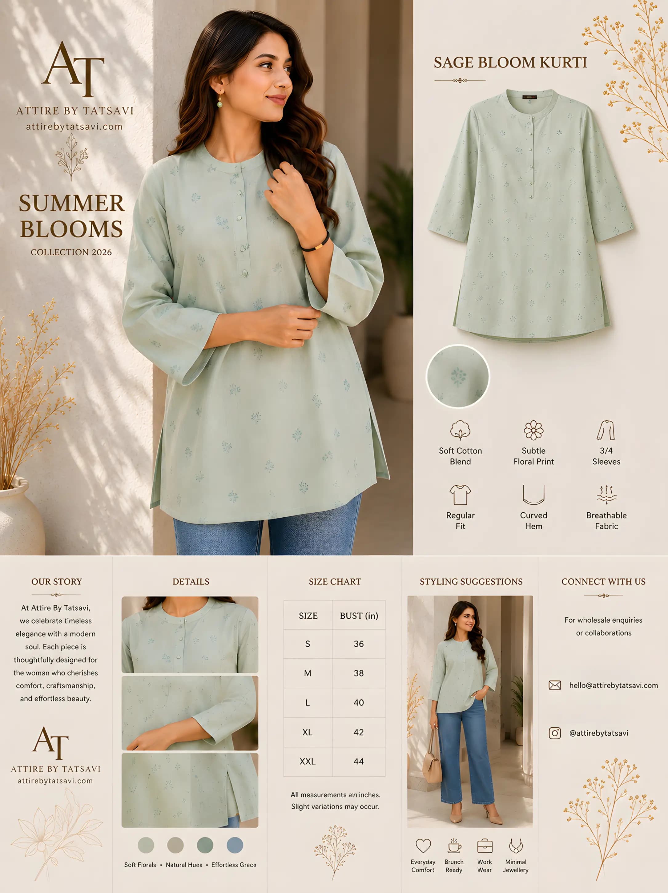 Pista Green Printed Short Kurti — details & size guide