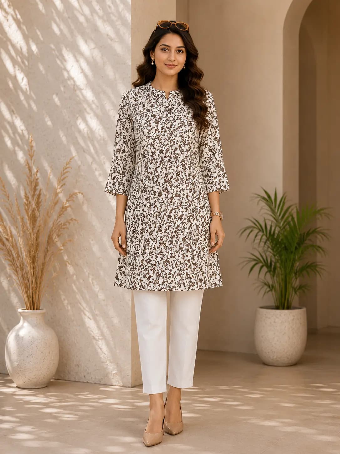 Brown Printed Short Kurti