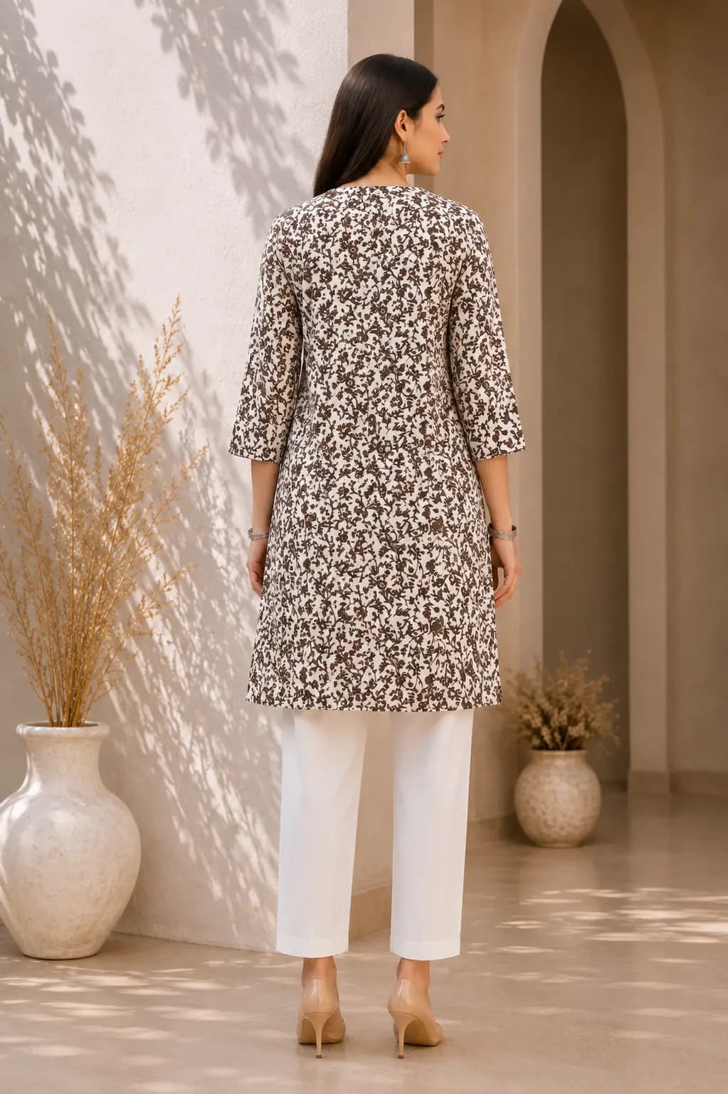 Brown Printed Short Kurti