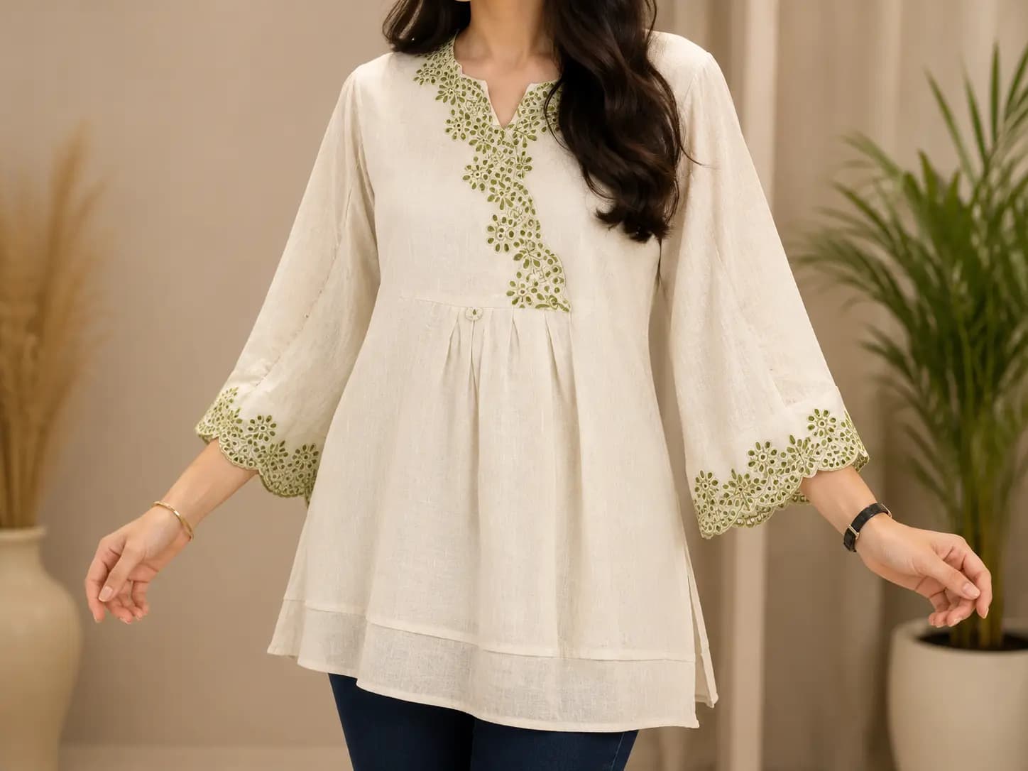 Multi Embroidered Yoke Top