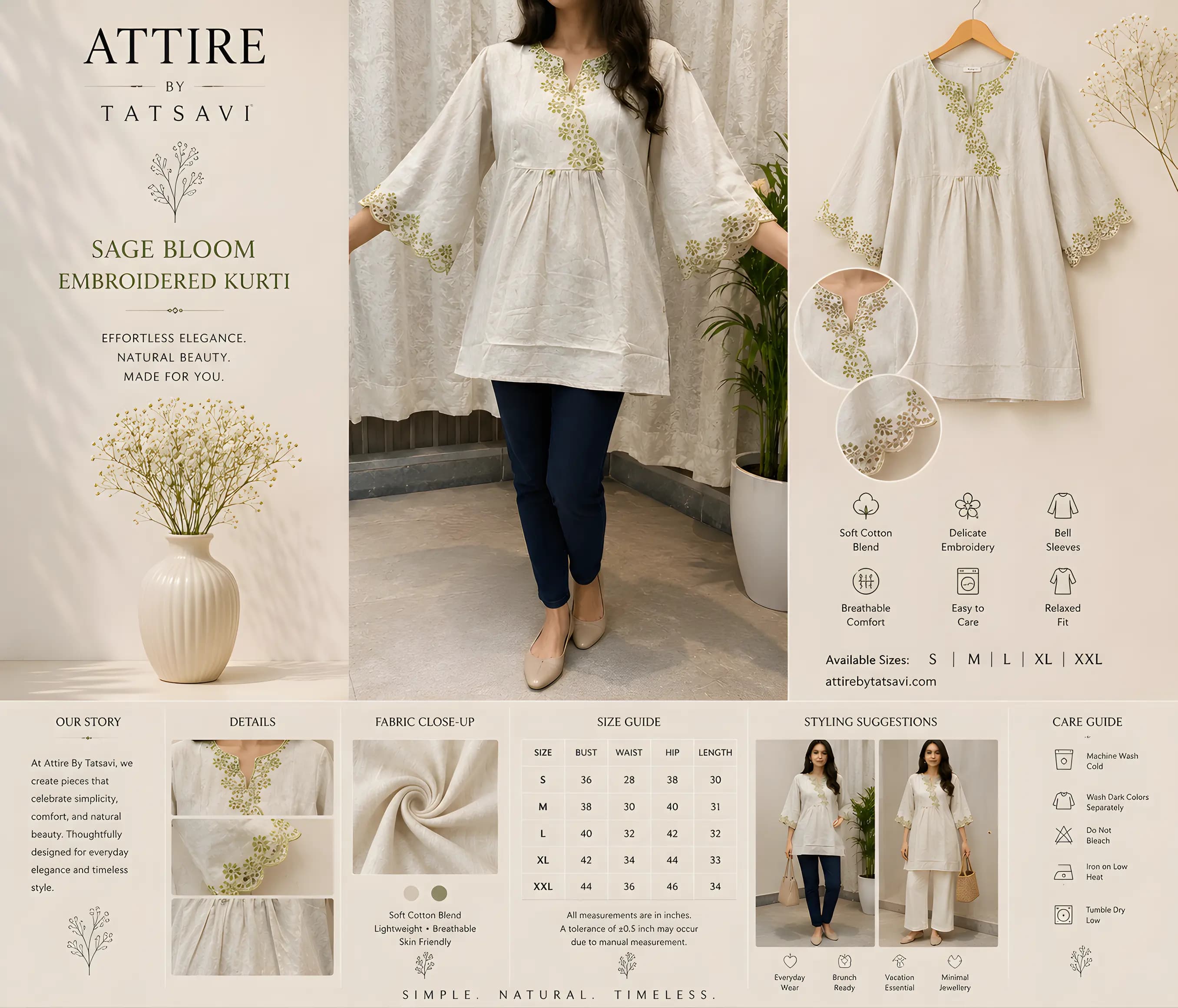 Multi Embroidered Yoke Top — details & size guide