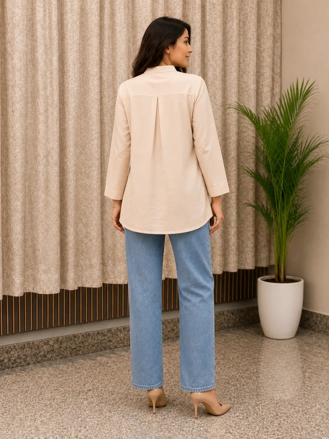 Beige Embroidered Top