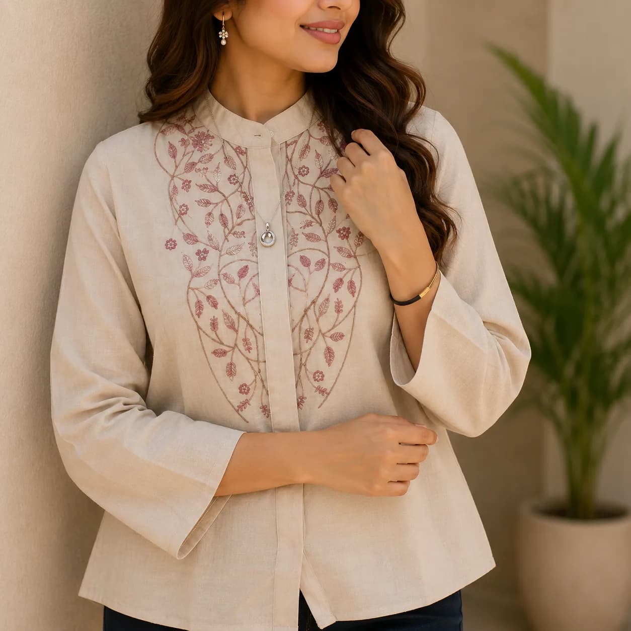 Beige Embroidered Top — view 3
