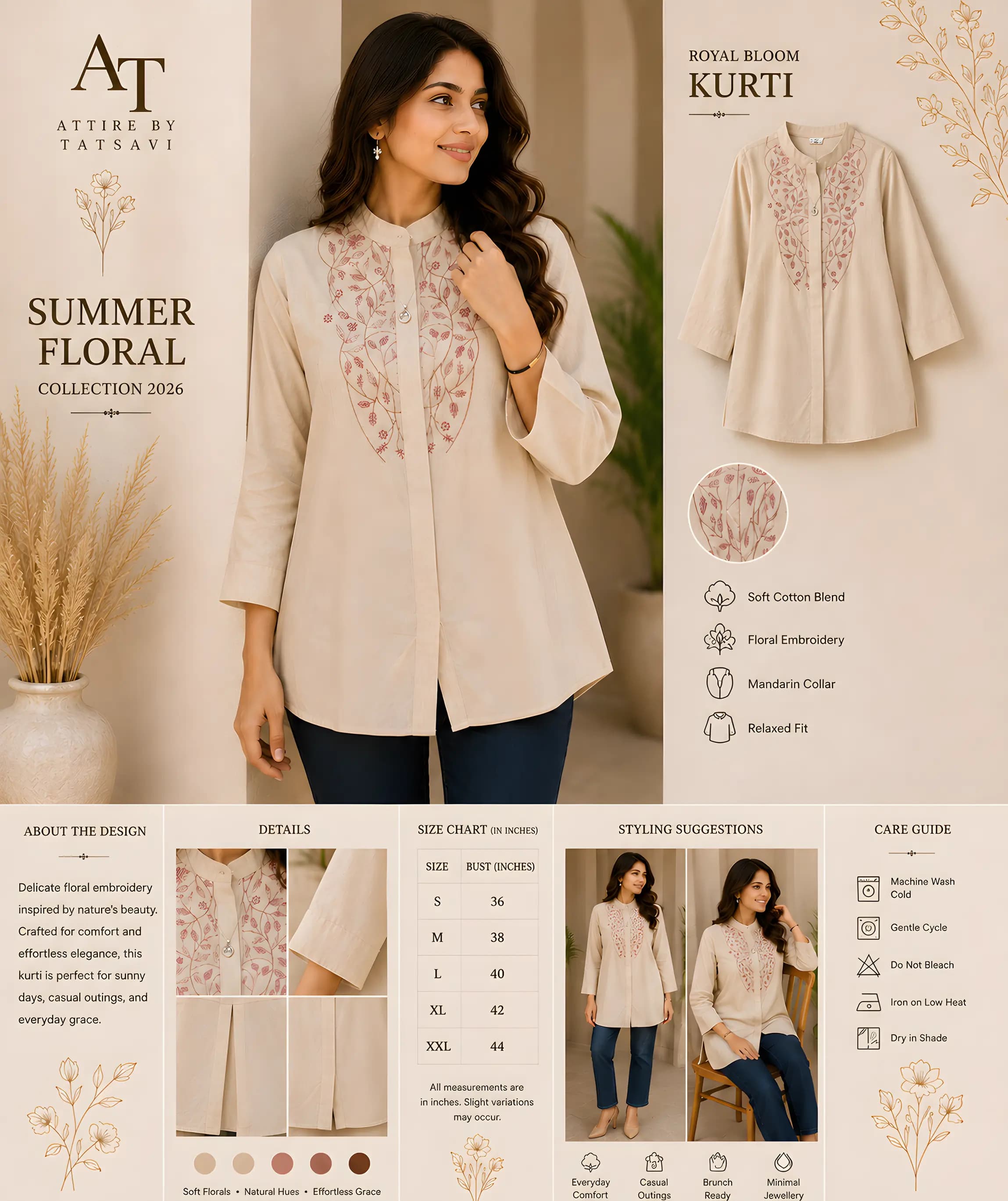 Beige Embroidered Top — details & size guide