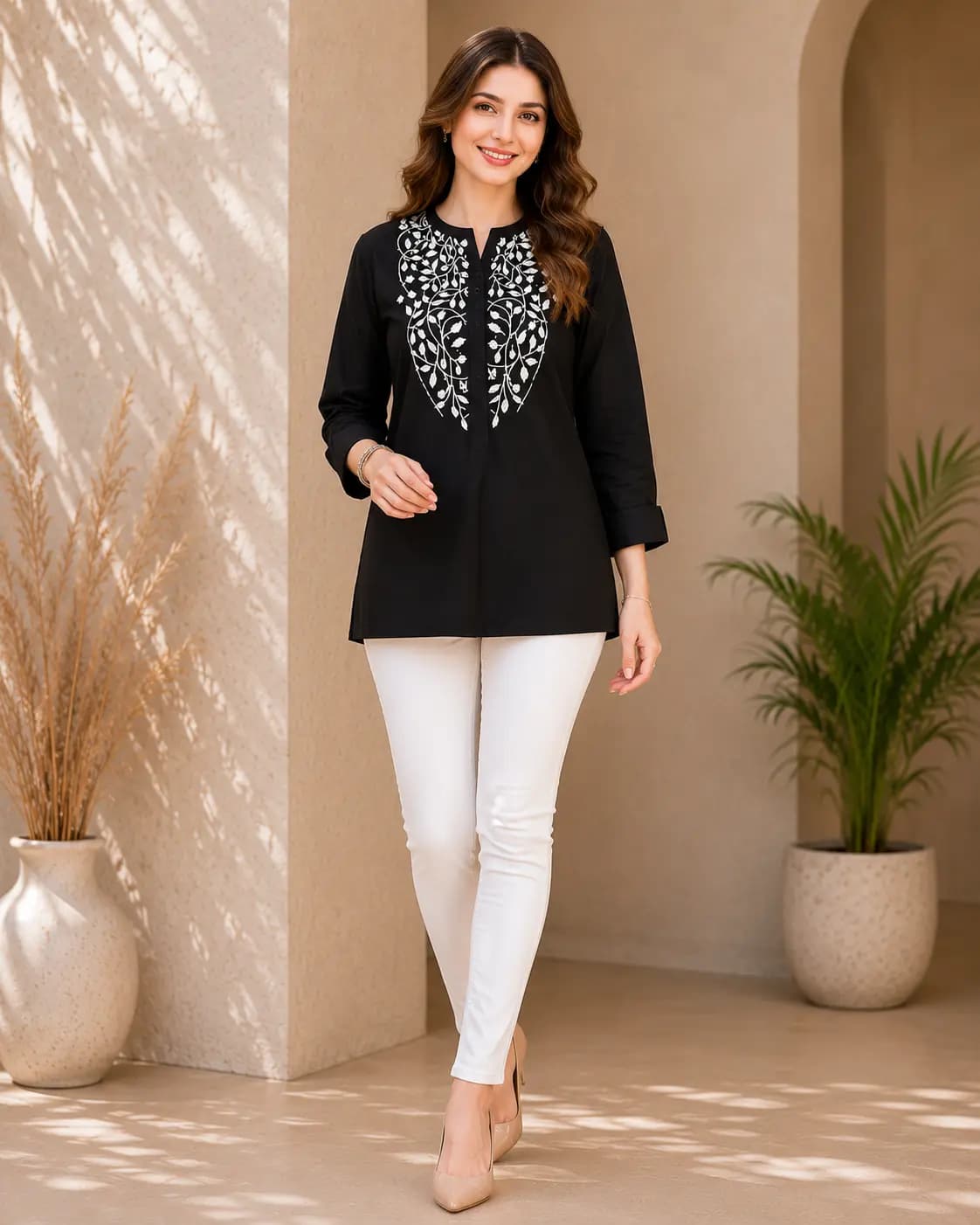 Navy Blue Embroidered Top