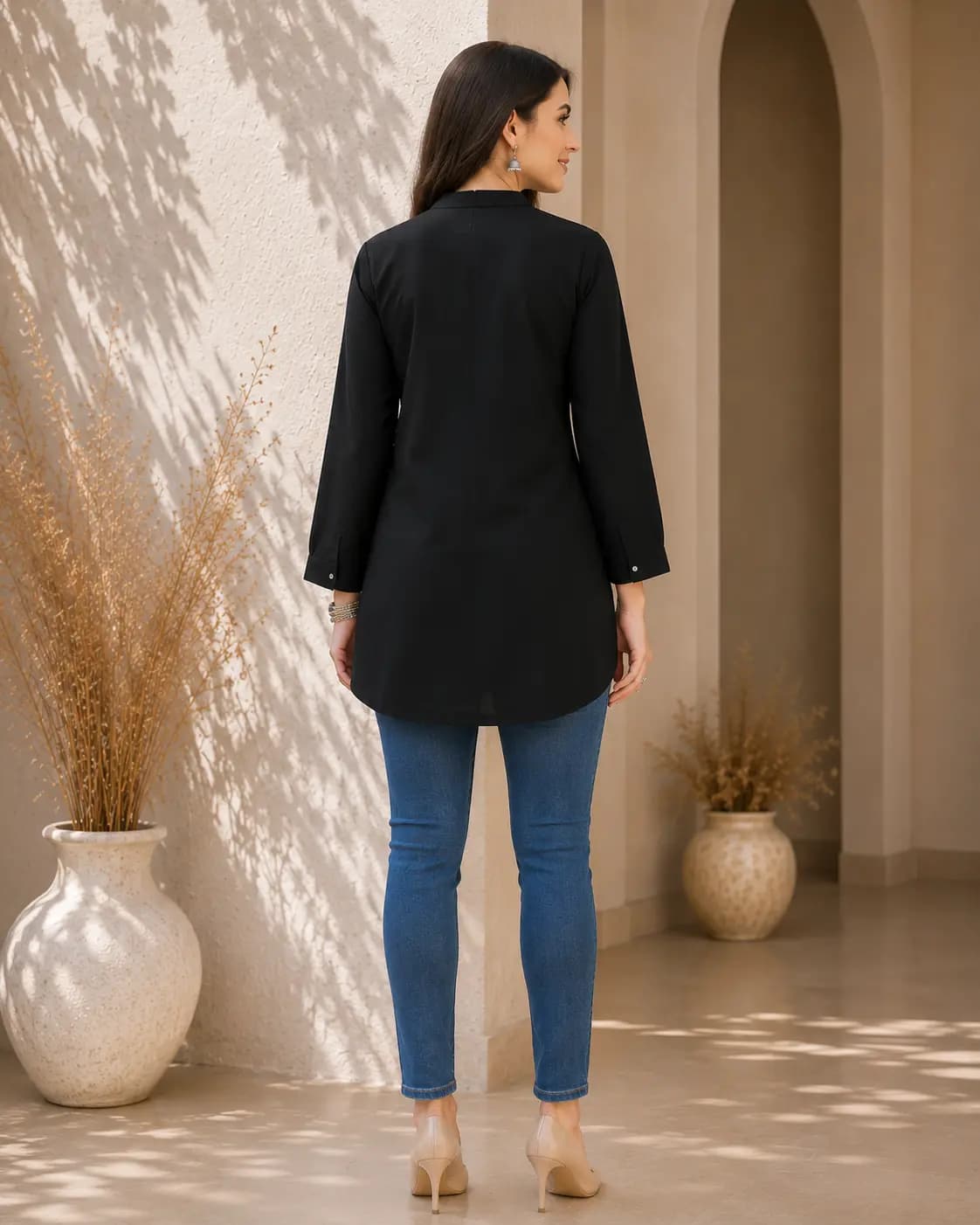 Navy Blue Embroidered Top