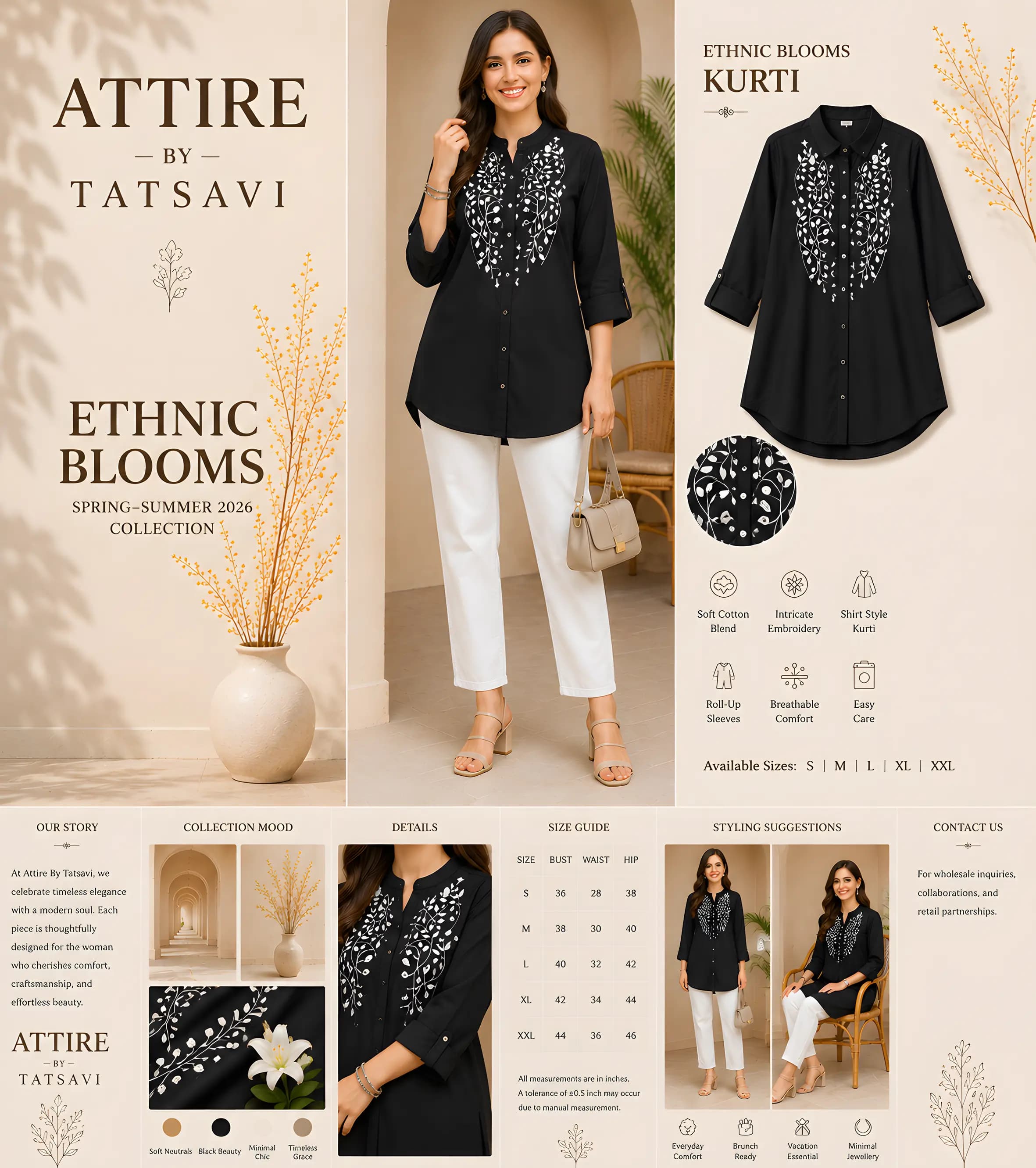 Navy Blue Embroidered Top — details & size guide