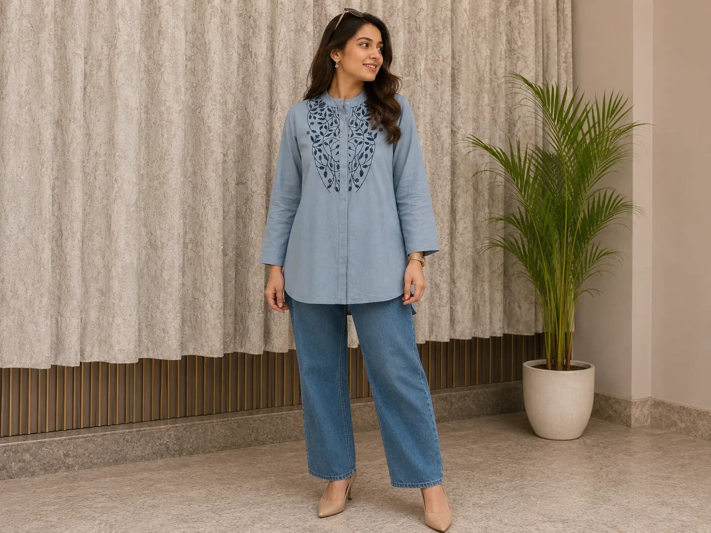 Sky Blue Embroidered Top — view 3