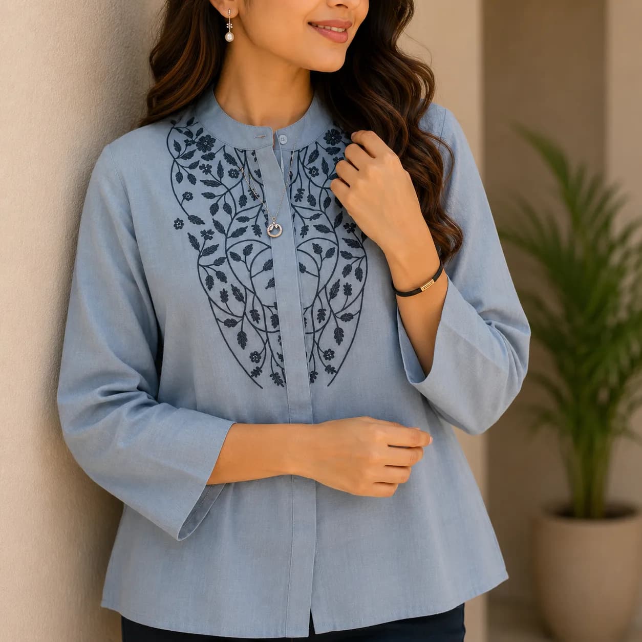 Sky Blue Embroidered Top — view 4