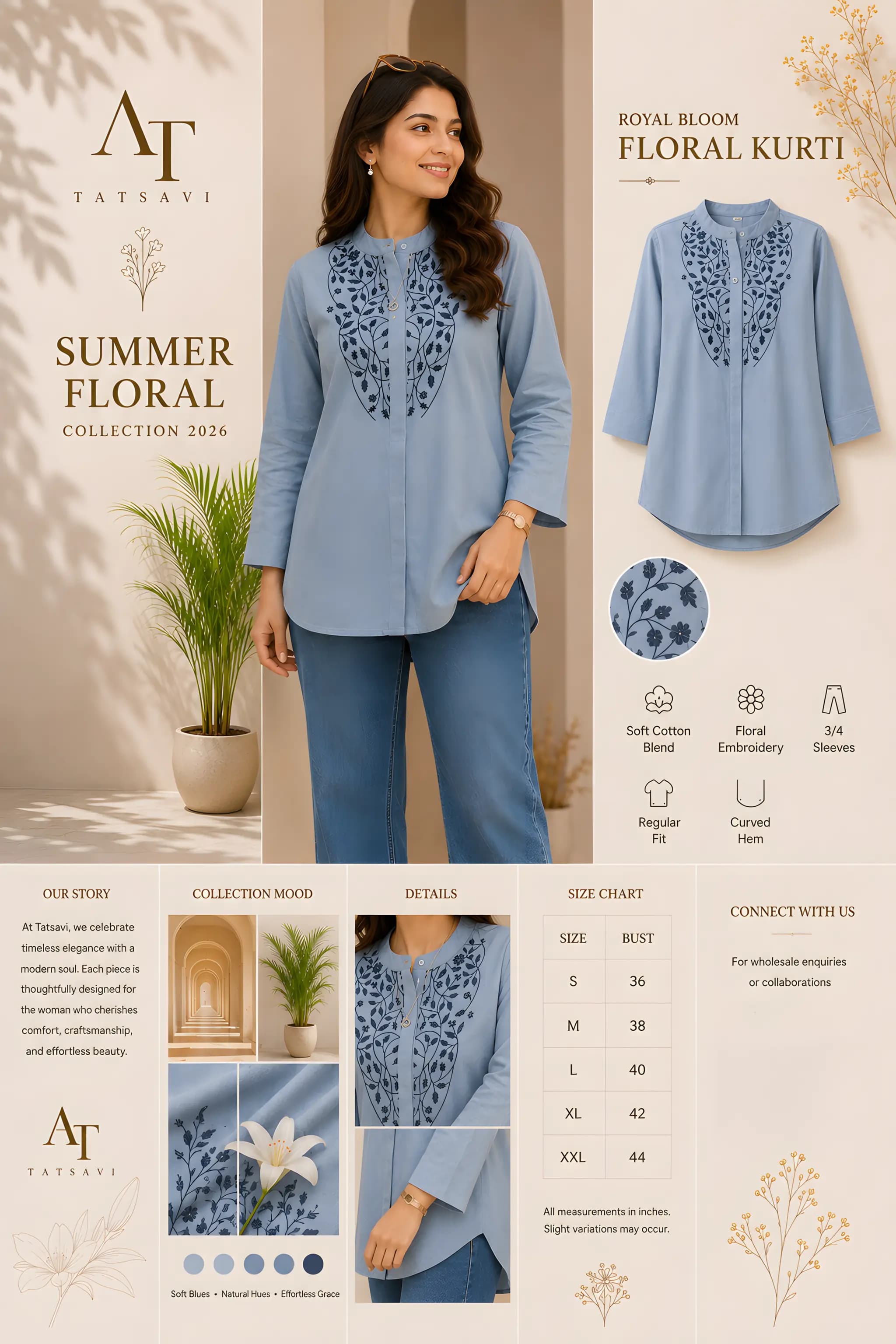 Sky Blue Embroidered Top — details & size guide